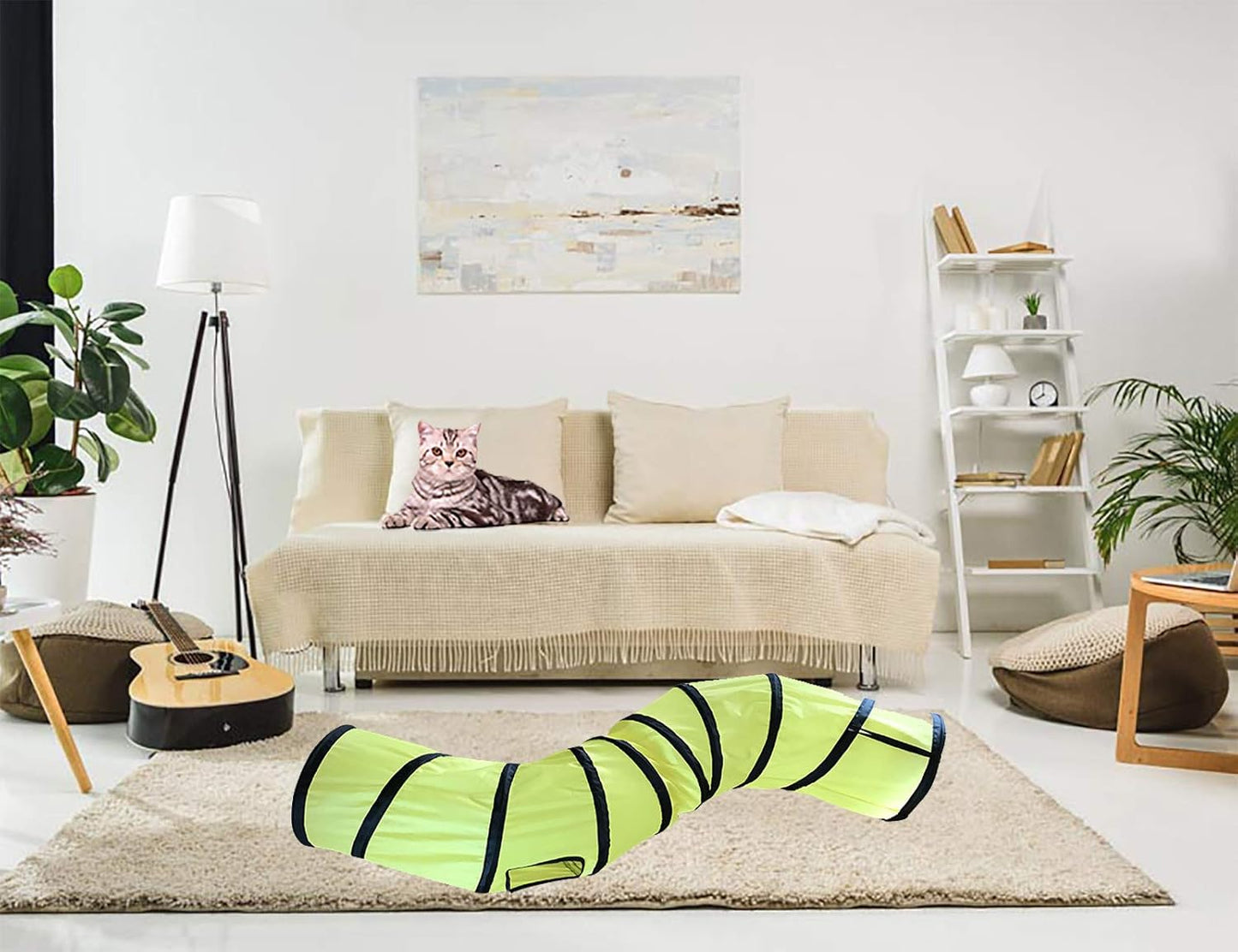 iCAGY Cat Tunnel for Indoor Cats Interactive, Rabbit Tunnel Toys, Pet Toys Play Tunnels for Cats Kittens Rabbits Puppies Crinkle Pop Up Yellow 47" Shape S