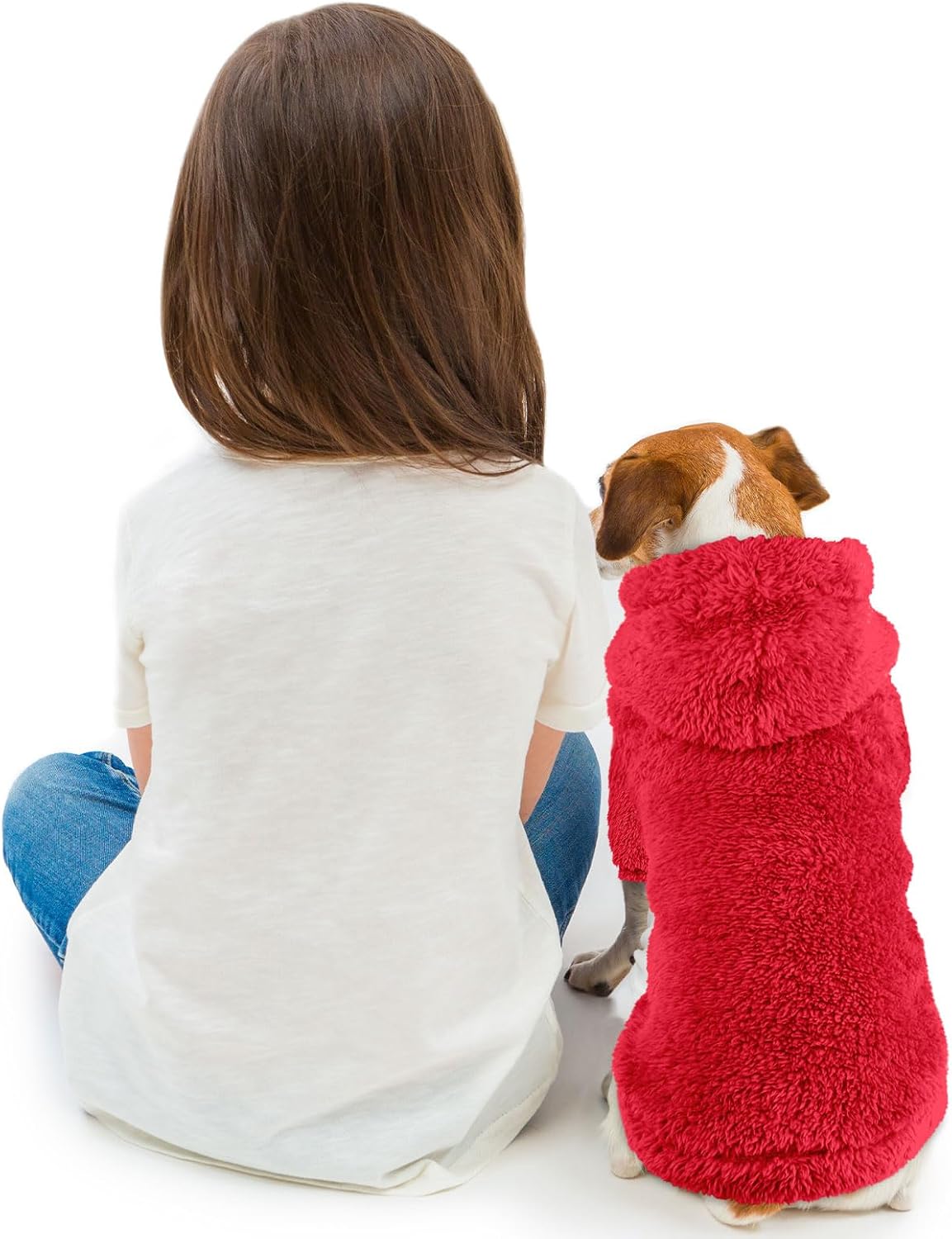Fuzzy Dog Sweaters for Medium Dogs Dog Hoodie Soft Double-Sided Plush Fleece Pet Sweater Clothes Coats Pet Hoodie Sherpa Hooded Sweatshirt(Red-M)