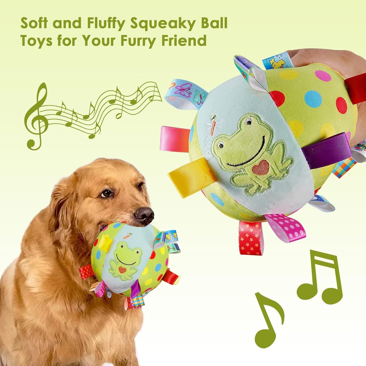 Dog Squeaky Plush Toy with Straps, 6-Inch Soft Stuffed Ball with Cotton Material and Bell Built-in, Pet Interactive Fetch Toy for Small to Large Dog