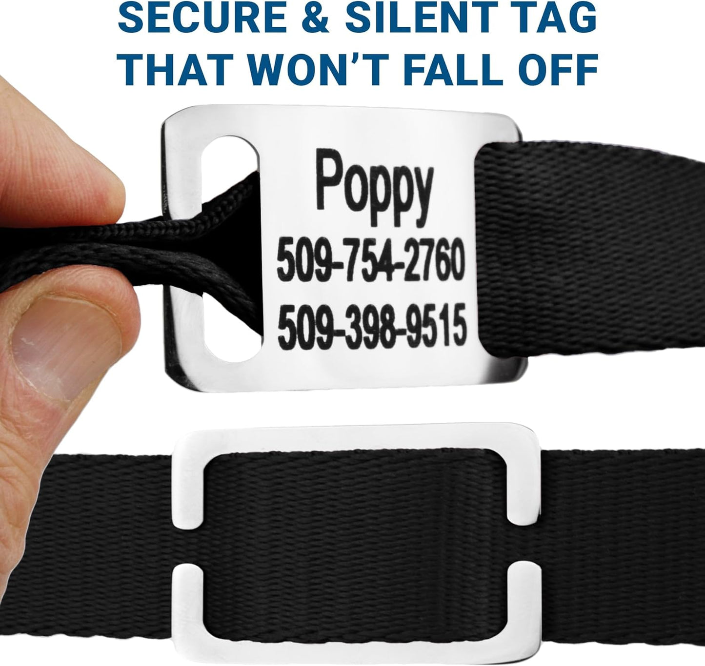 GoTags Personalized Dog Collar with Nameplate, Adjustable Dog Collar with Custom Engraved Slide On Pet ID Tag in Stainless Steel, Silent, No Noise Dog Tag (Beige, Small)