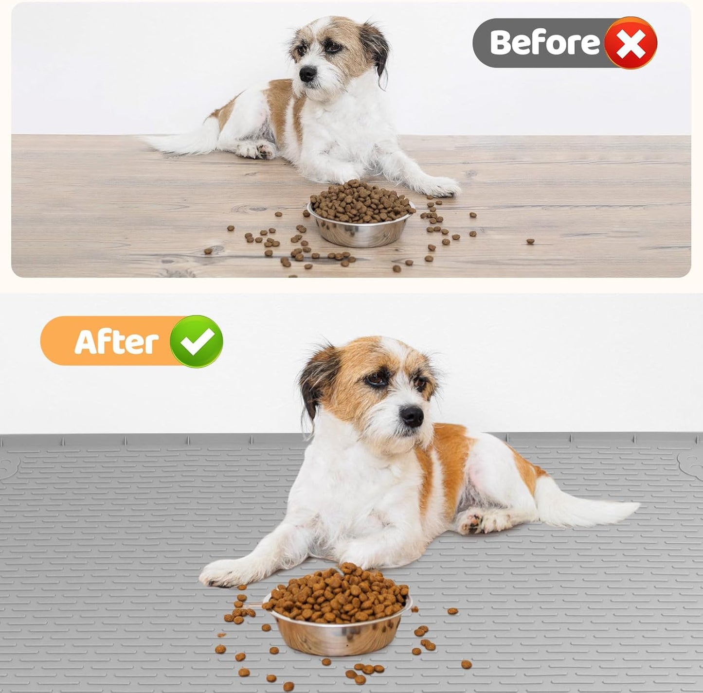 Dog Food Mat, Extra Large 40" x 28" Silicone Pet Feeding Mat for Small, Medium, and Large Pets Non-Slip, Easy to Clean, Gray