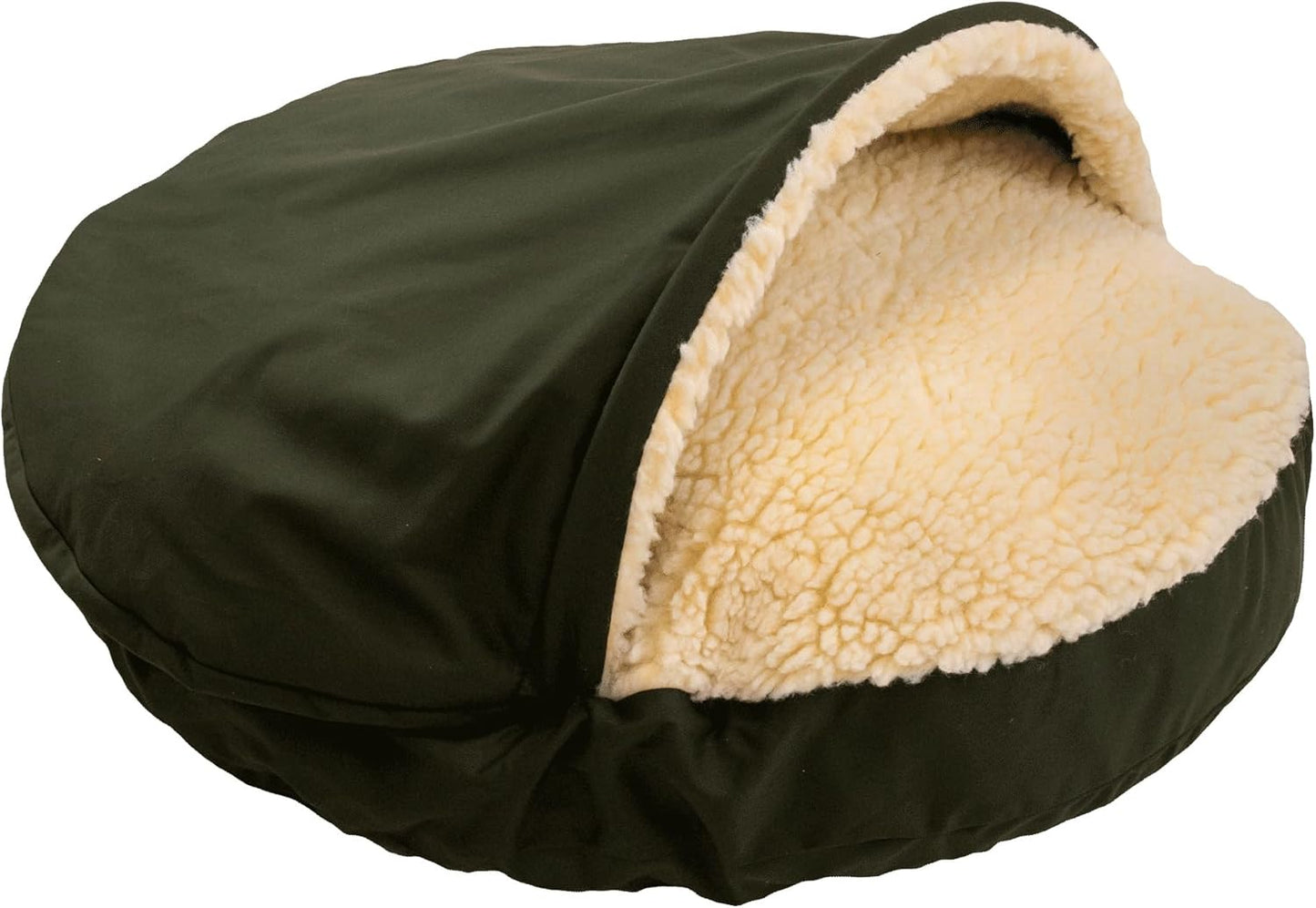 Snoozer Cozy Cave Dog Bed - Indoor Dog Bed with Cover Cave, Covered Calming Burrow for Medium & Large Sized Pets with Blanket Attached, Enclosed, Washable - XL, Olive