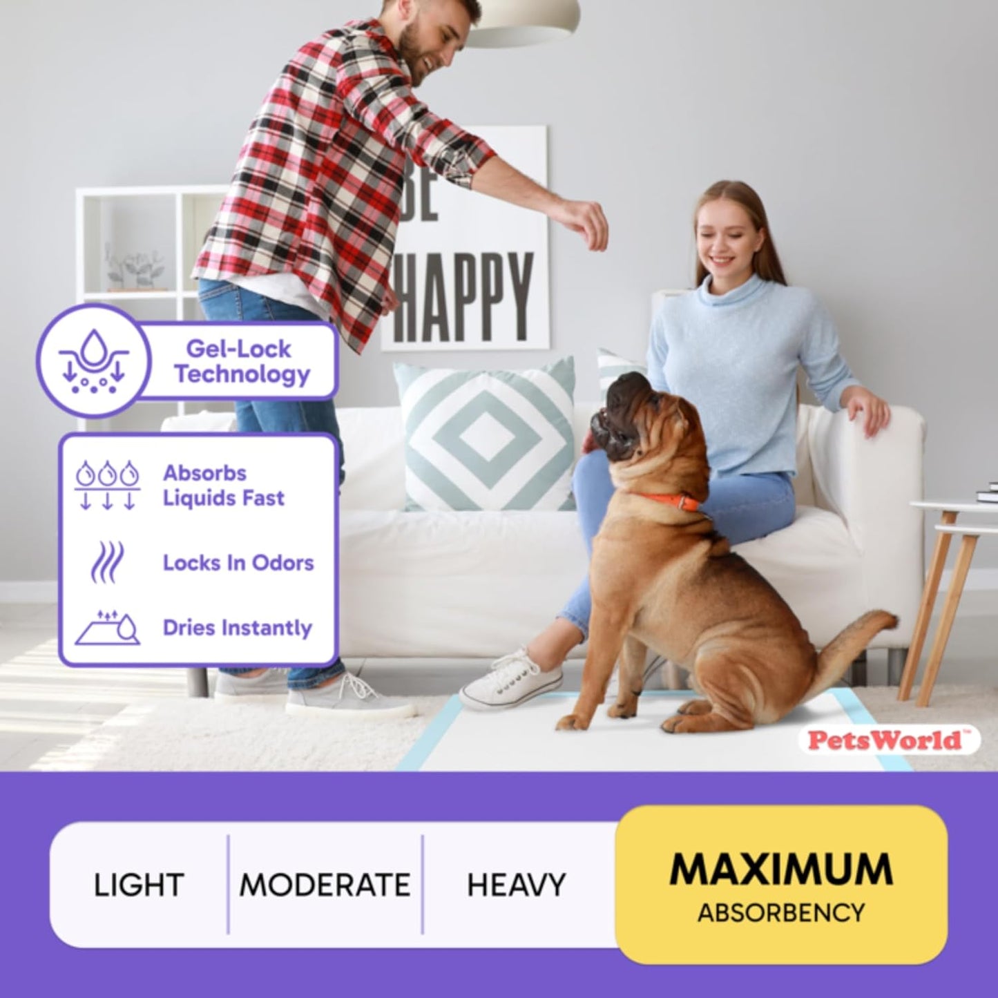 PETSWORLD Giant Dog Potty Pads, Odor-Eliminating, 36" x 36", Ultra Absorbent 5-Layer Leak-Proof Training Pads for Dogs & Cats (36x36, 50 Count)