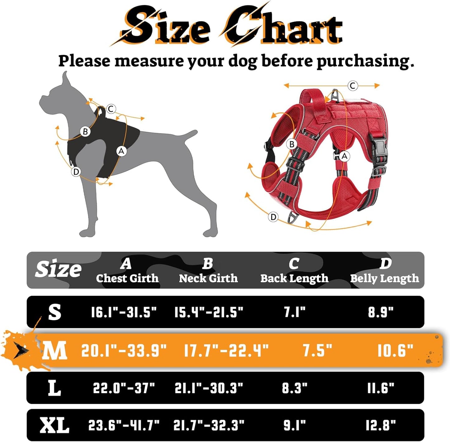 rabbitgoo Dog Harness Medium Sized No Pull, Tactical Service Pet Vest with Molle and Control Handle, Adjustable and Reflective Military Harness for Easy Walking and Training, Red, M
