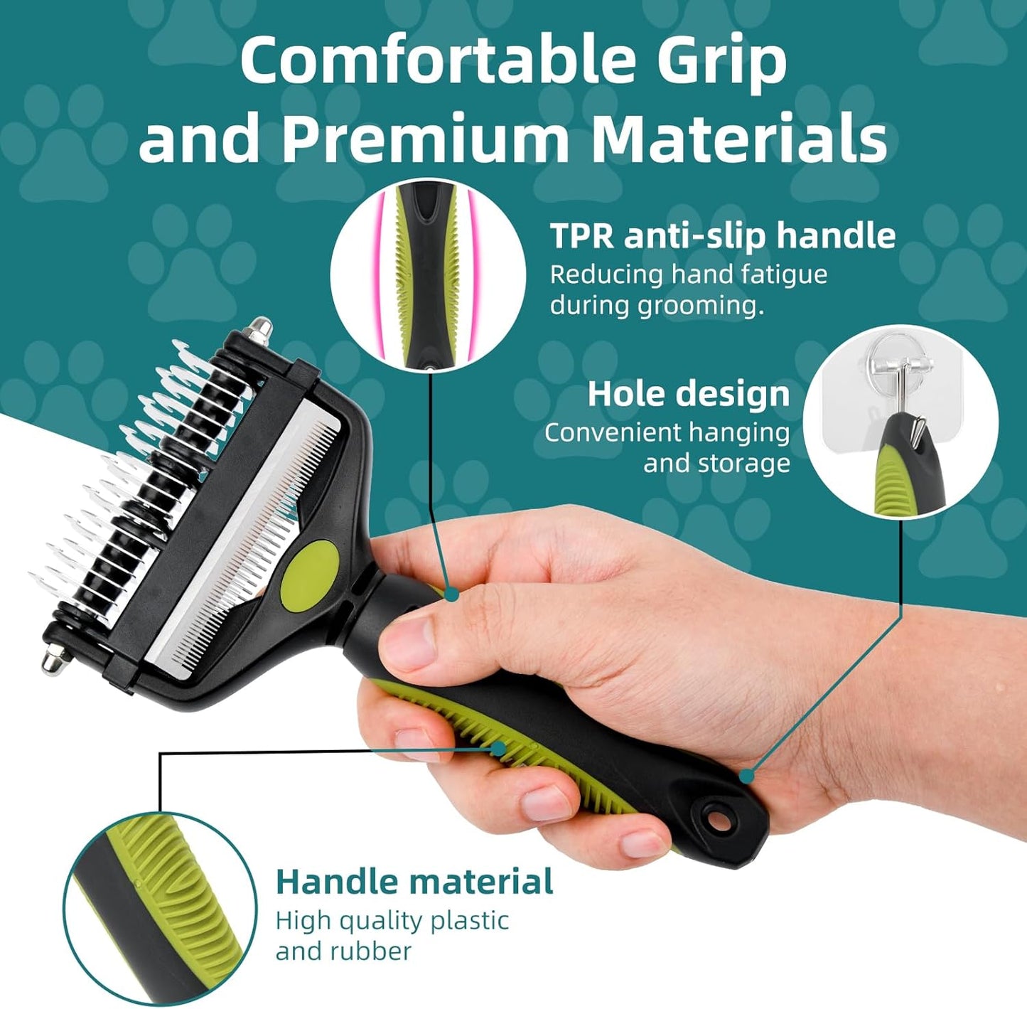 3-IN-1 Pet Grooming Tool - Undercoat Rake, Dematting Comb & Deshedding Brush for Cats & Dogs - Removes Mats, Tangles & Loose Fur, Reduces Shedding & Prevents Hair Mess (Green)