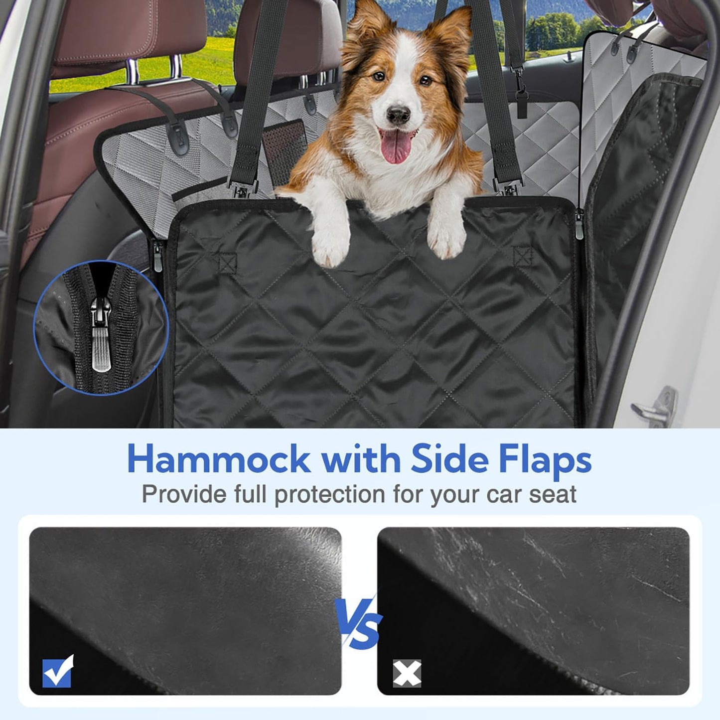 Kytely Dog Car Seat Cover for Back Seat,Waterproof Hammock with Mesh Window, Anti-Scratch Nonslip Car Seat Protector for Dogs, 600D Heavy Duty Dog Seat Cover for Cars Trucks and Suvs Gray