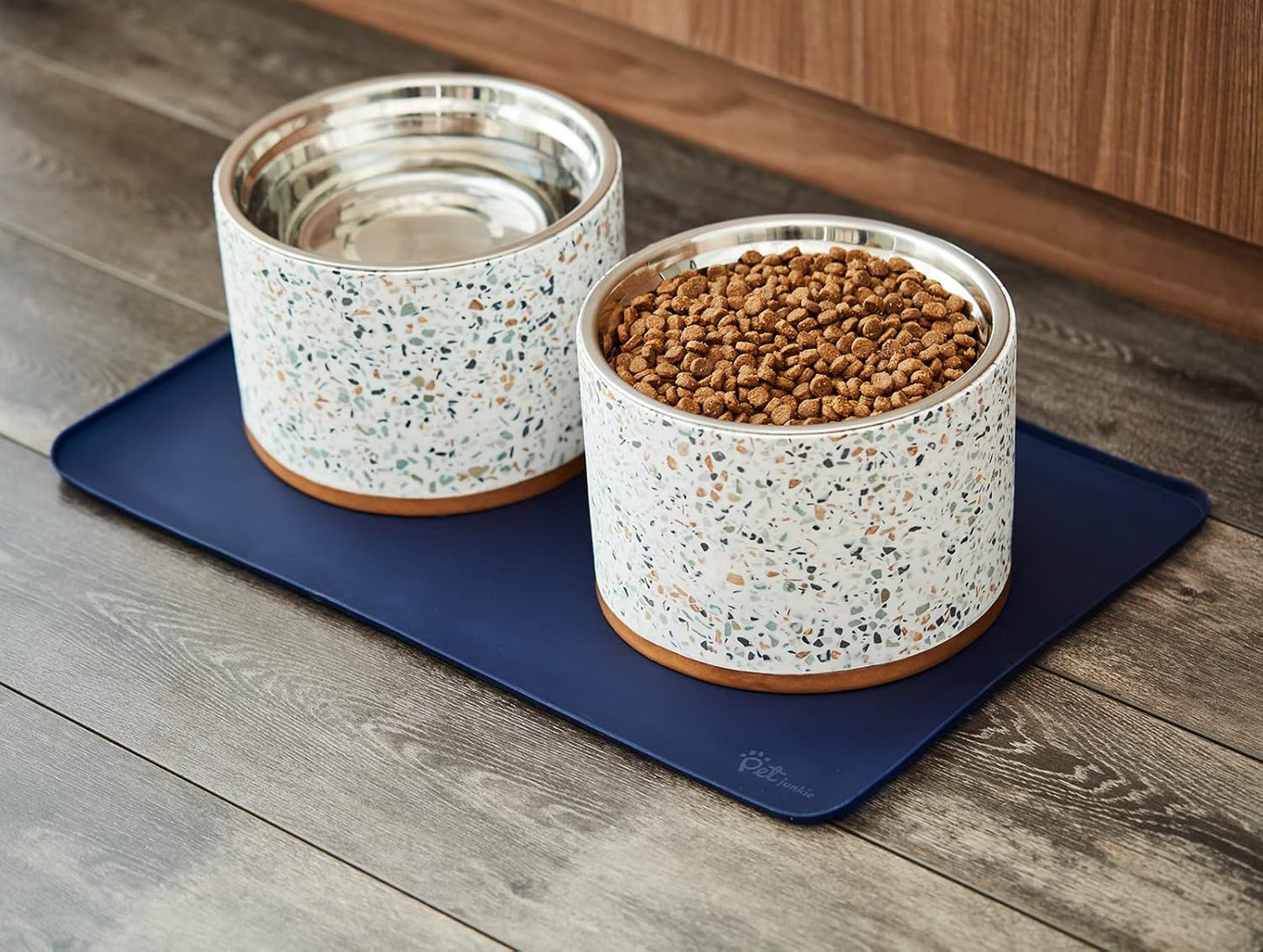 Silicone Dog Mat for Water Bowl and Food Dish, Pet Mat for Floors, Waterproof Dog Food Tray (Dark Blue)