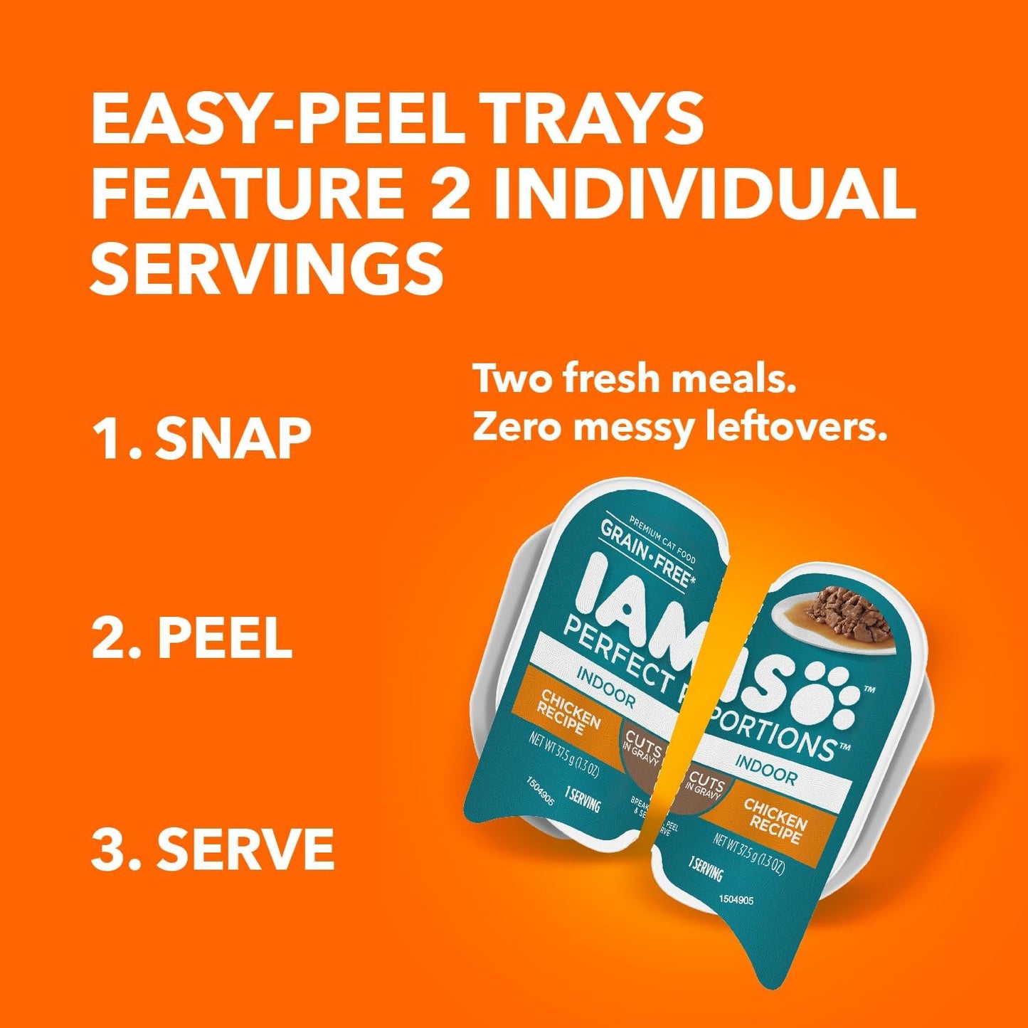 IAMS Perfect Portions Indoor Adult Wet Cat Food Cuts in Gravy, Chicken Recipe, 2.6 oz. Easy Peel Twin-Pack Trays (24 Count, 48 Servings)