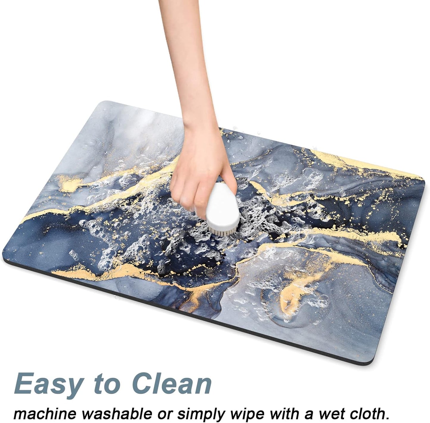 Rnivvi Dog Food Mat, 16" x 24" Marble Absorbent Dog Cat Bowl Mat for Food and Water, Cute Anti-Slip Rubber Pet Feeding Rug Protect Floors, Puppy Placemat for Feeding & Watering Supplies, Grey