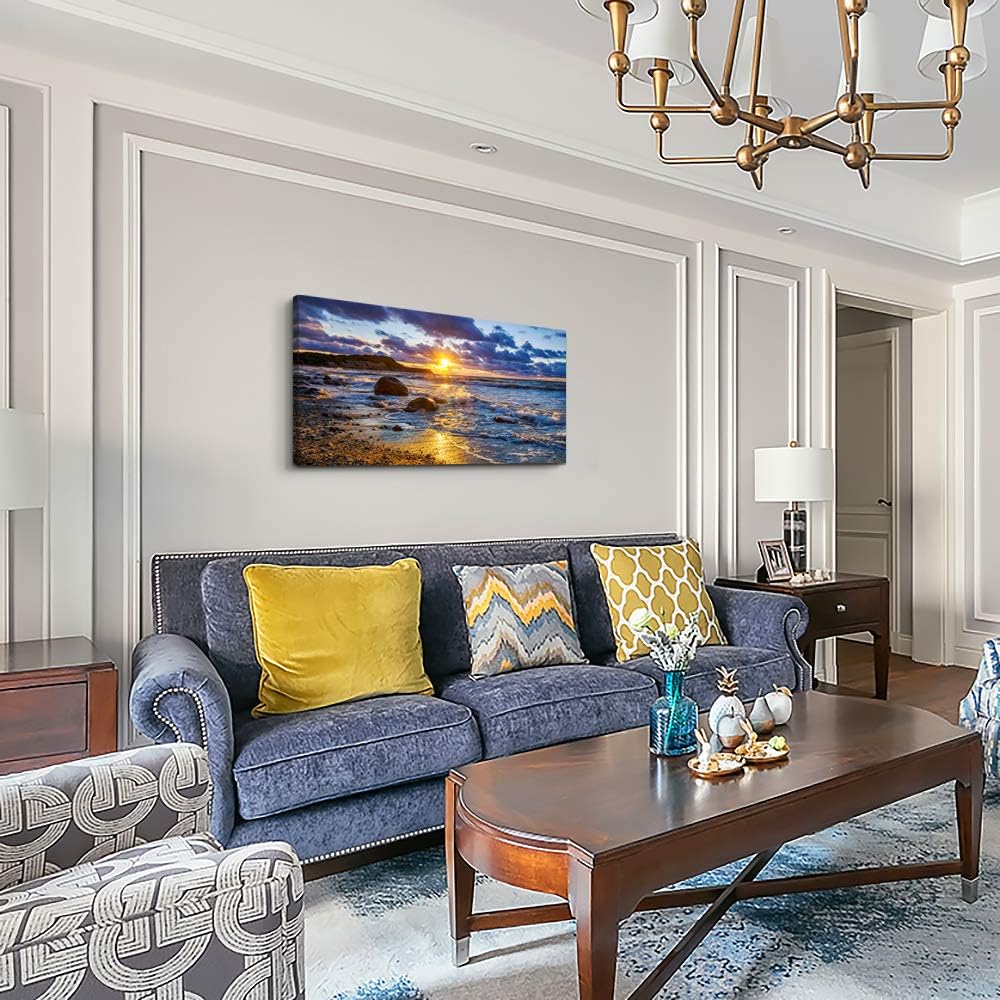 canvas wall art for living room bedroom Wall Decor blue ocean landscape painting Hang Home Decoration office bathroom kitchen sun beach sea golden Waves on the beach canvas art Prints pictures Works