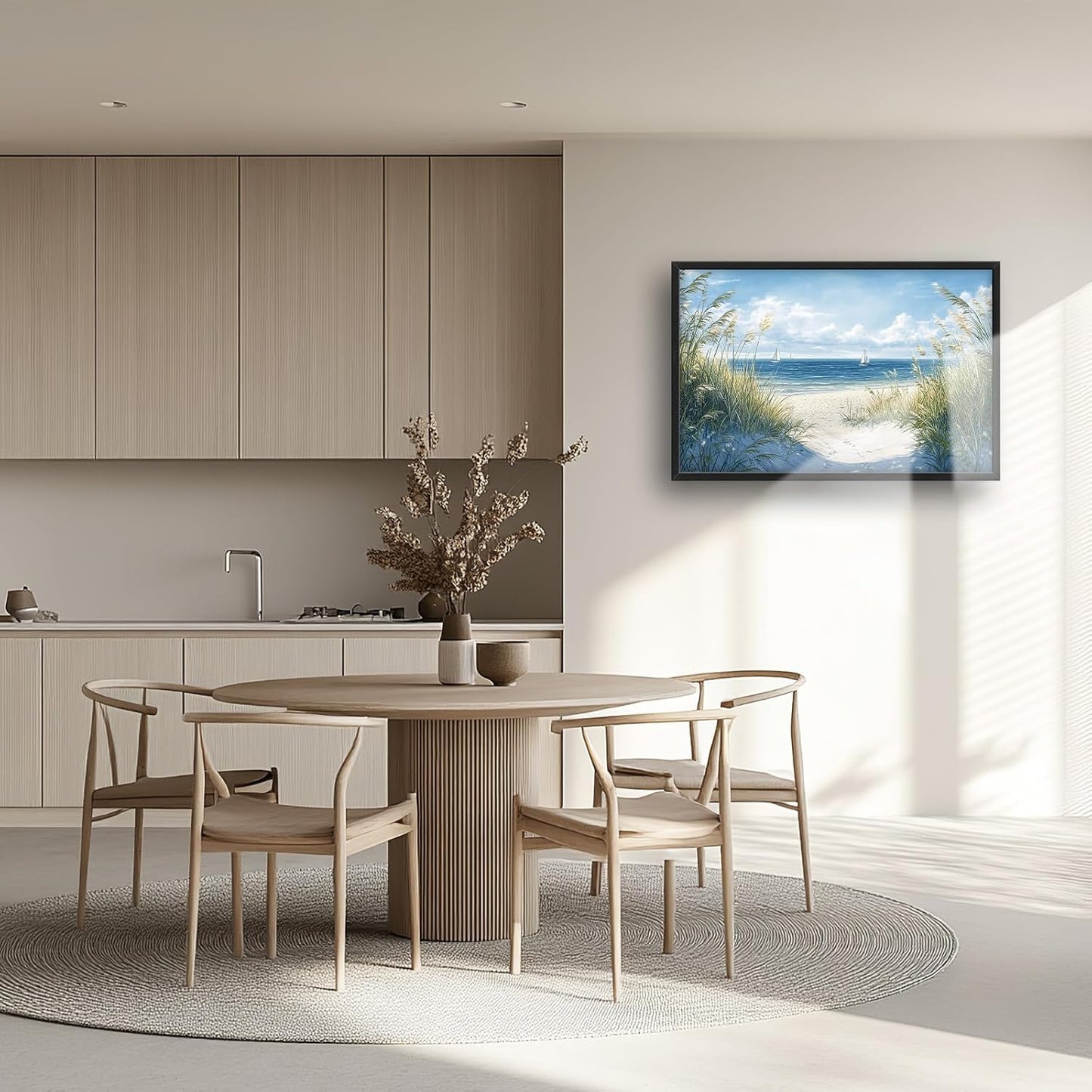 Framed Large Beach Wall Art for Living Room, Oversized Coastal Nautical Wall Decor Sailboat Canvas Seaside Pictures Modern Artwork Home Decoration for Living Room Bedroom Office 36"x24"