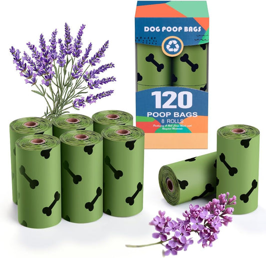 Green Dog Poo Bags Lavender scent -120 Large Biodegradable Poop Bags, Extra Thicken Strong Corn Starch Blended Compostable Leak Proof Poop Waste Bag for Dogs