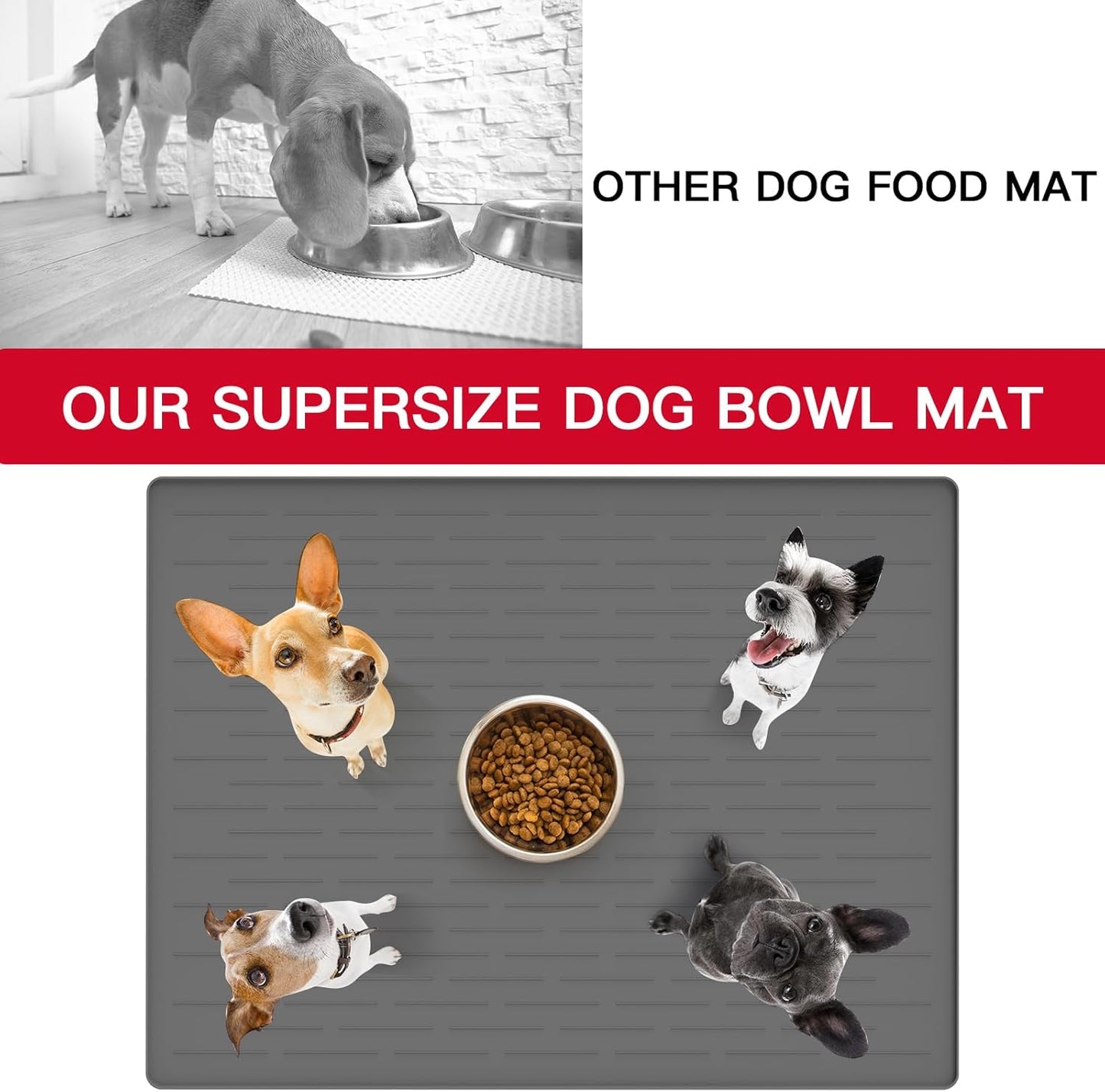 39.4"x29.5" Large Pet Food Mat, Silicone Dog Mats for Food and Water, Nonslip Pet Feeding Mats for Floors,Dog Cat Bowl Mat with Raised Edges, Beige