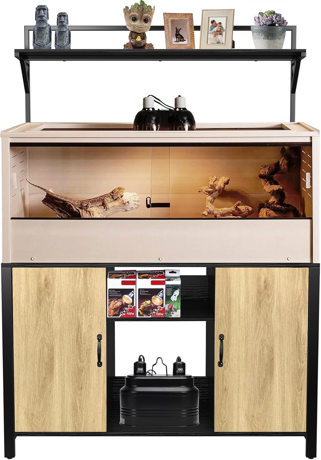 GDLF Reptile Tank Stand Terrarium Stand with Cabinet for Accessories Storage 48" X 24" Tabletop Fits up to 120 Gallon Bearded Dragon, Reptile Terrarium,Turtle Tank,Natural Wood Color