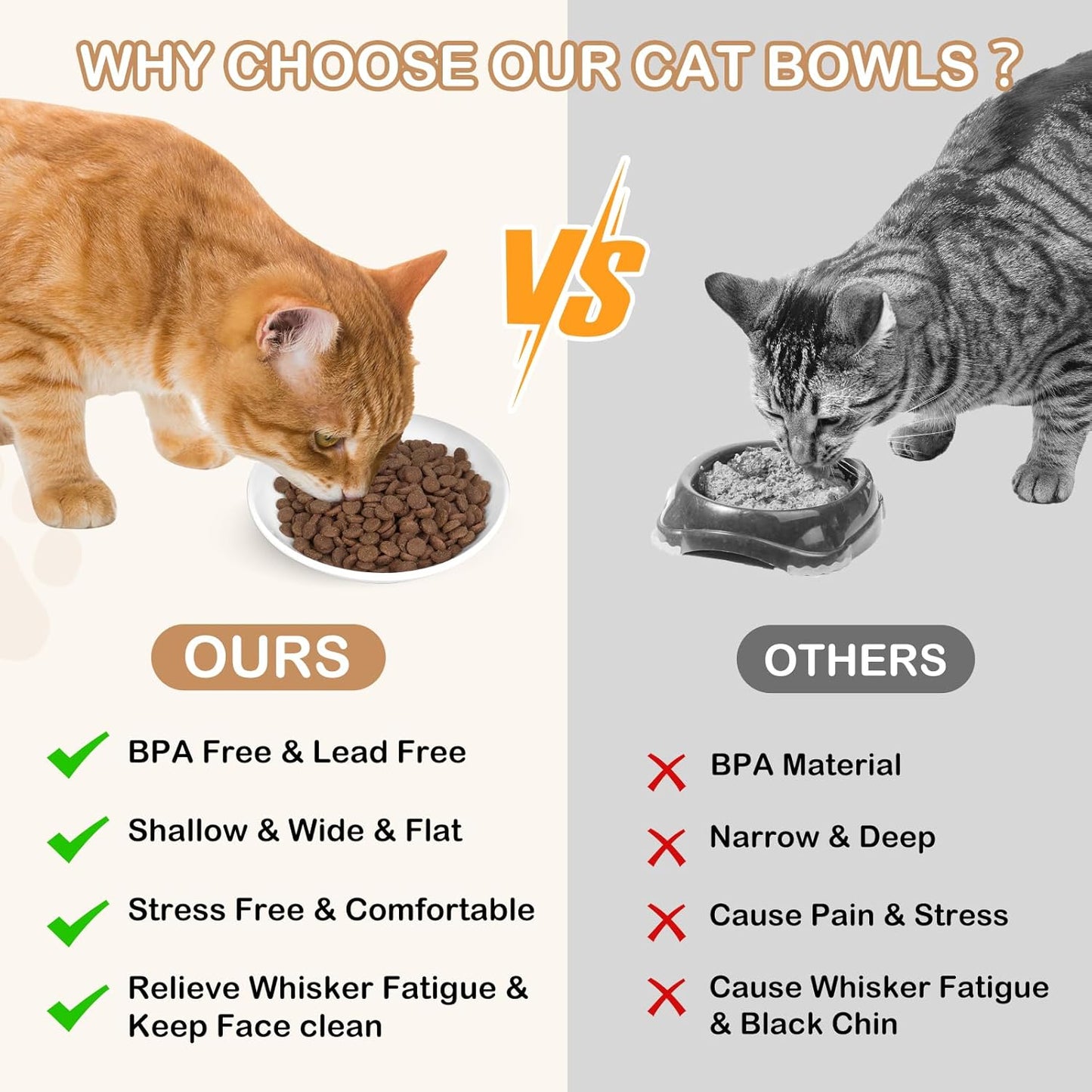 TRUVIC 4 Pack Ceramic Cat Food Bowls, 5.9 Inch Ceramic Cat Dishes Set for Indoor Cats and Small Dogs, Anti Whisker Fatigue Kitten Bowls, Wide Shallow Kitten Plates for Food and Water (Fishbone)