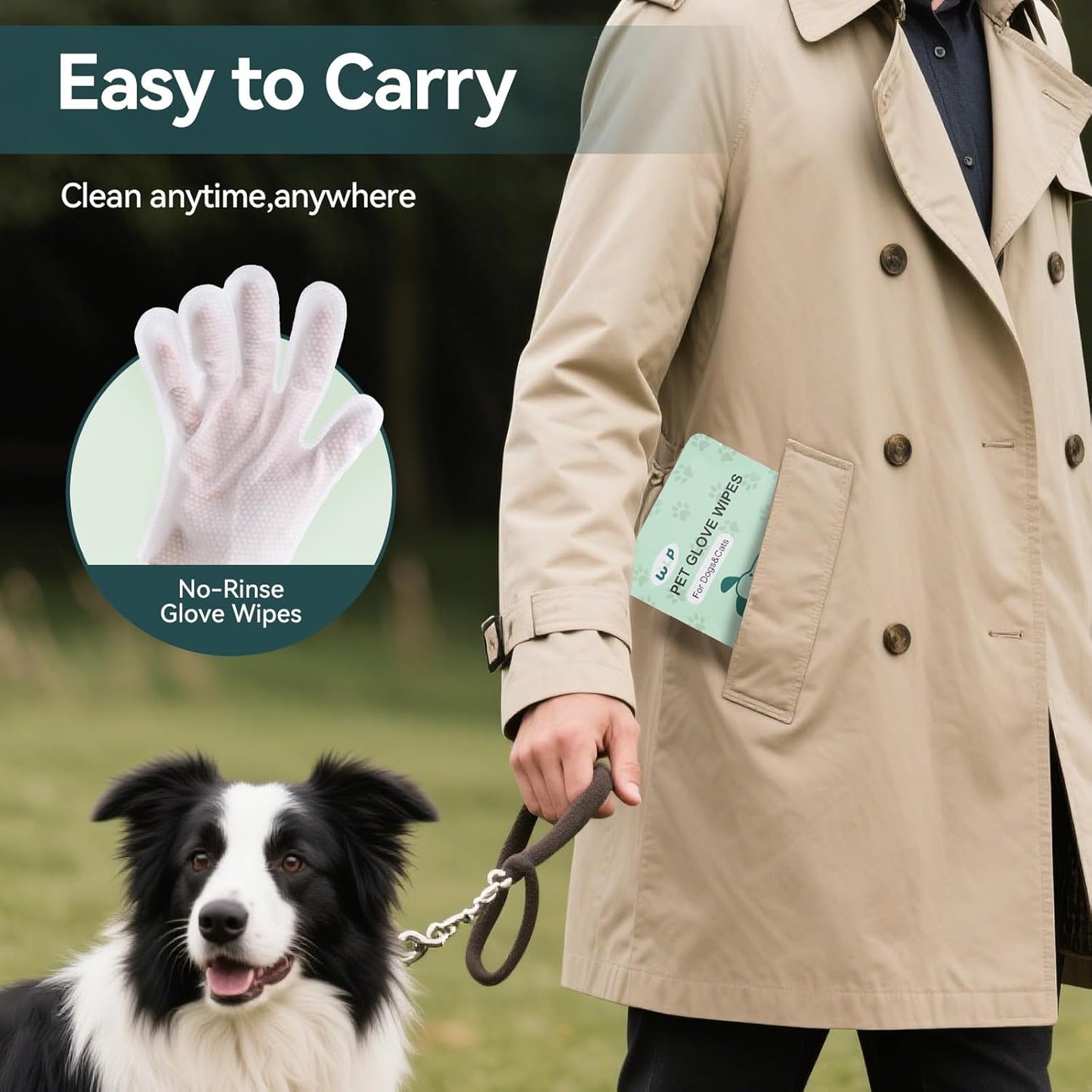 WLP 6 PCS Pet Cleaning and Deodorizing Glove Wipes for Dogs & Cats Hypoallergenic Pet Cleaning and Hydrating Glove Bath Wipes Enriched with Aloe & Jojoba Oil Individually Wrapped