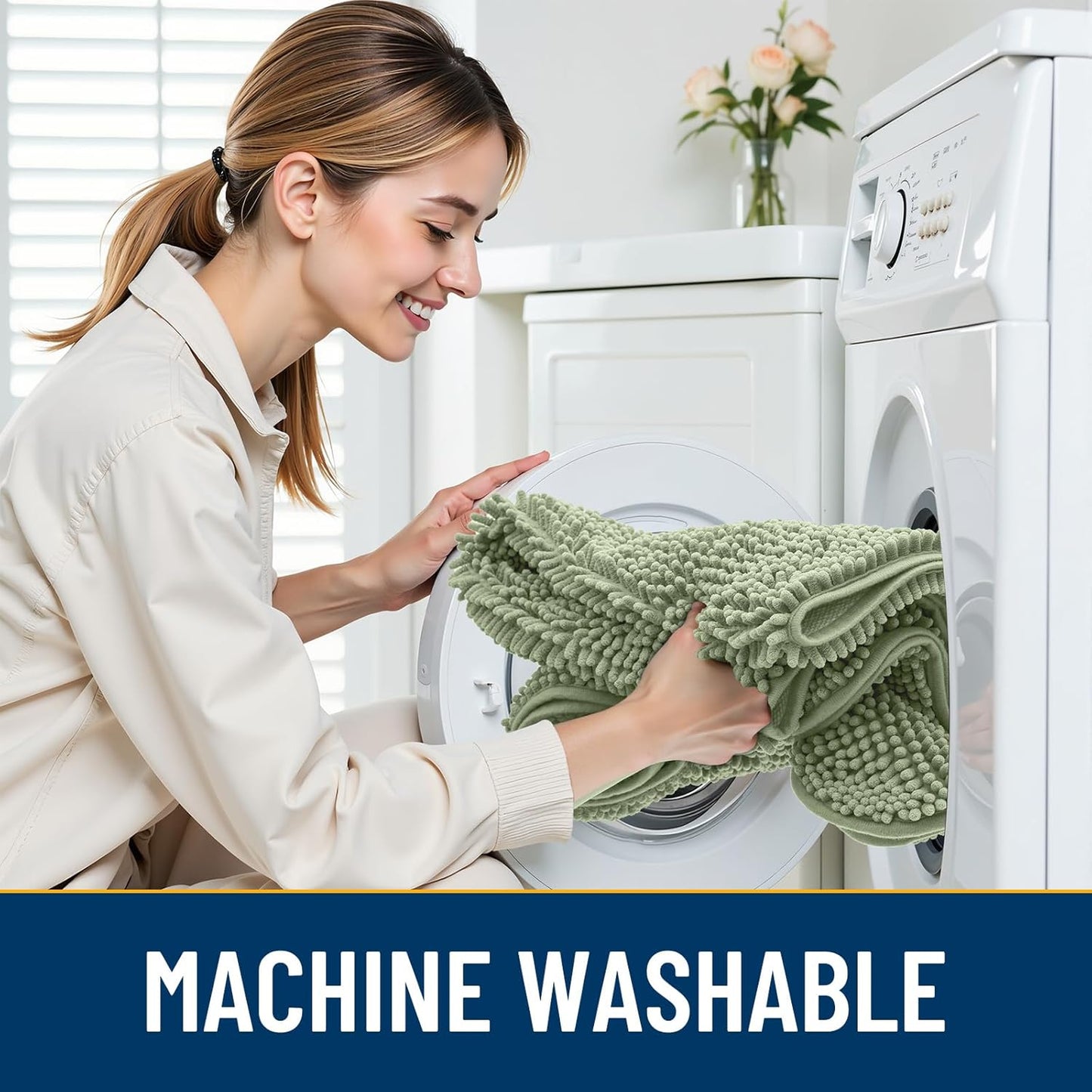 Smiry Dog Door Mat for Muddy Paws 36x24, Absorbs Moisture and Dirt Doormat, Non-Slip Washable Quick Dry Chenille Front Door Mat Indoor Entrance, Entryway Carpet for Inside Floor, Sage Green