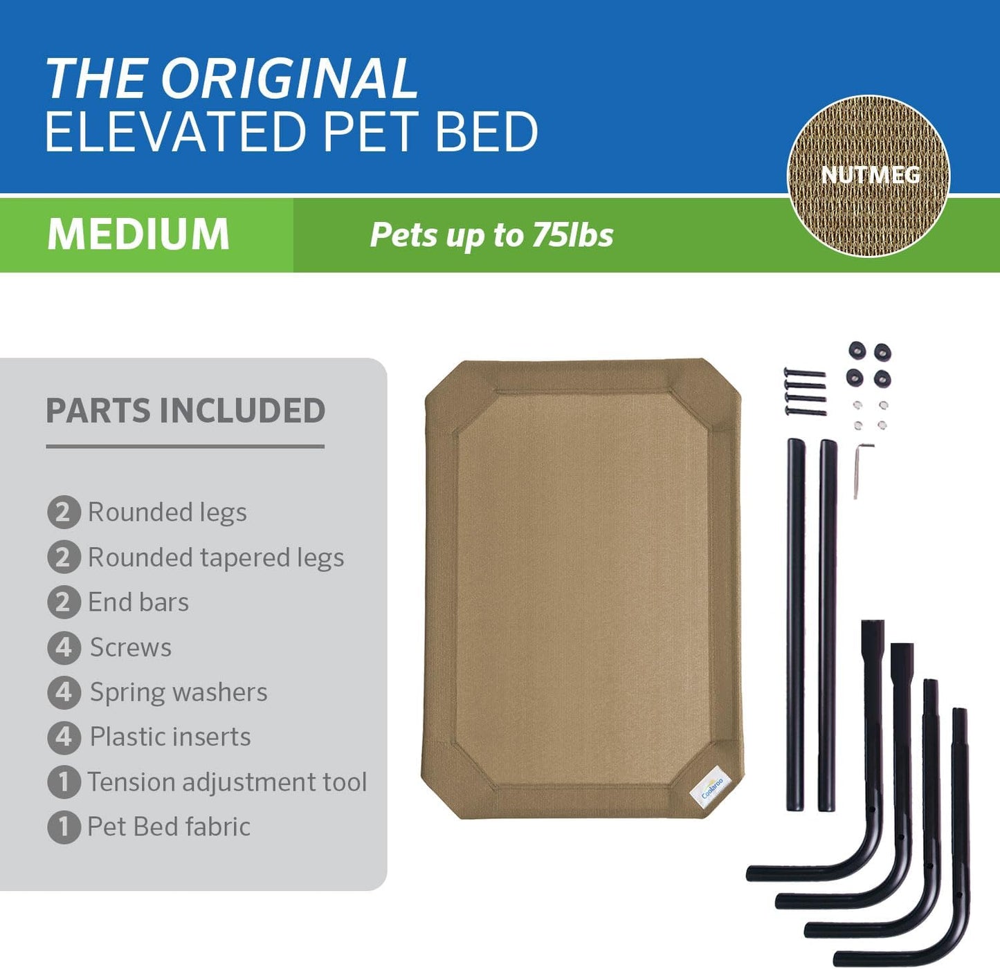 Coolaroo Original Elevated Dog Bed - Breathable Off-The-Ground Pet Bed with Cooling Fabric, Joint Relief & Moisture-Resistant Fabric, 100% Recyclable, Easy Clean, Nutmeg, Medium