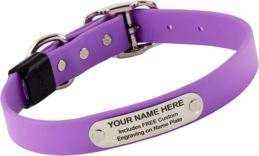 Biothane Custom Dog Collar – Waterproof, Stink-Proof Personalized Collar with Name & Phone Number – Durable, Many Sizes and Colors – Assembled in USA (Amethyst Purple)
