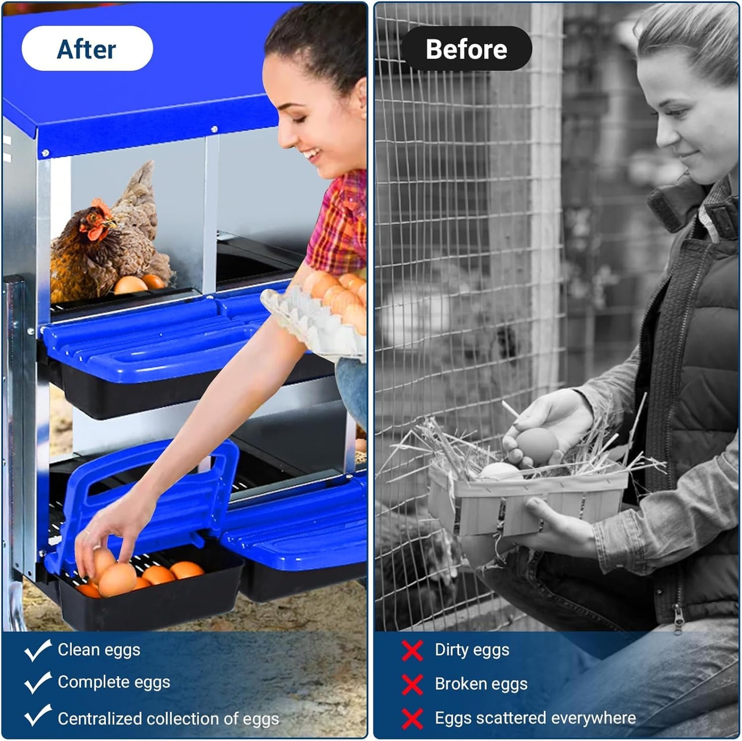 Chicken Nesting Box, 10 Hole 2 Layer Hen Nest Boxes with Legs, Roll Away Eggs Laying Boxes,Cleanable Pull Out Hen Roosting Boxes