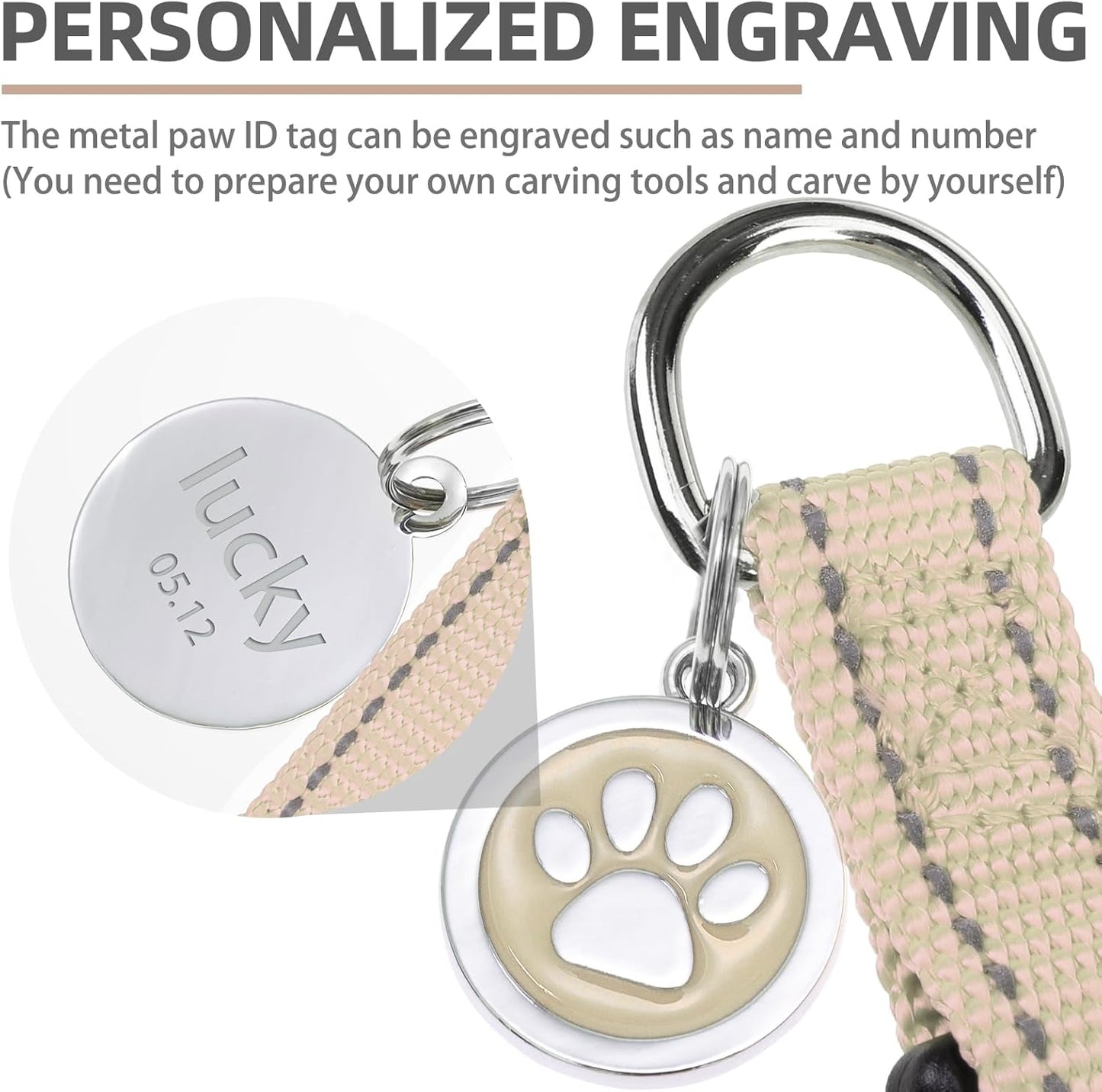 PUPTECK No Pull Dog Harness Soft Adjustable Basic Nylon Step in Puppy Vest Outdoor Walking with ID Tag, Reflecive Beige, S