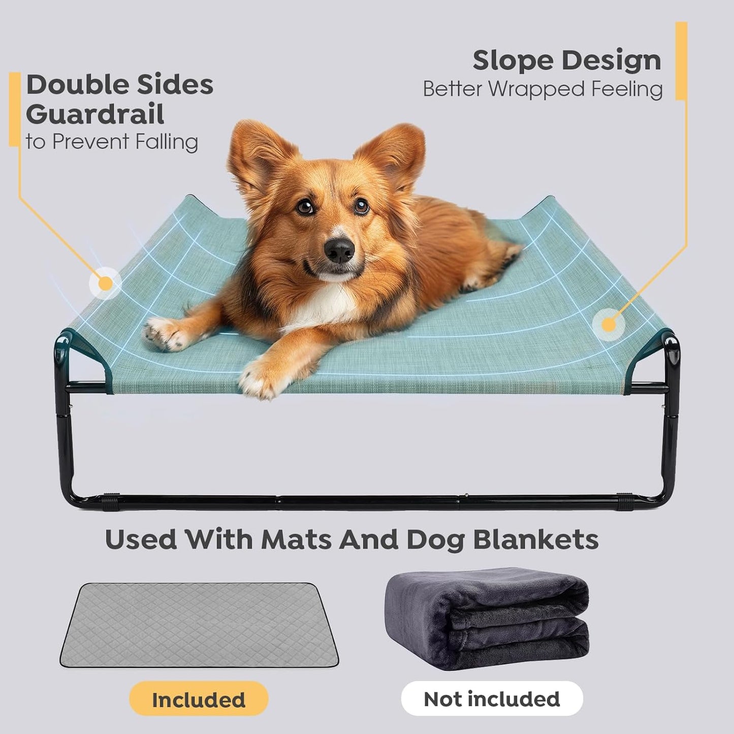 Veehoo Original Outdoor Elevated Dog Bed, Cooling Raised Dog Cot for Large Dogs, Portable Standing Pet Hammock Platform with Washable Breathable Mesh, No-Slip Feet, 43" x 30", Beige Coffee