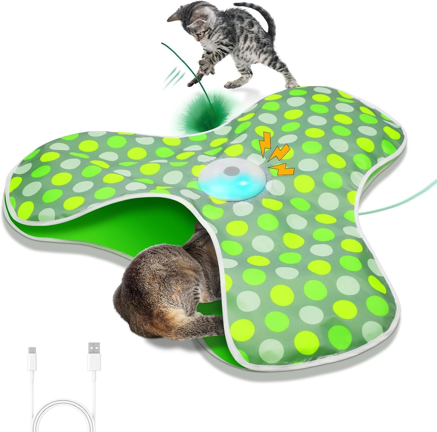 Interactive Cat Toy, Automatic Cat Toys for Indoor Cats, Hide and Seek Cat Toy with Motion Activated, Moving Feather, Chirping, USB Rechargeable