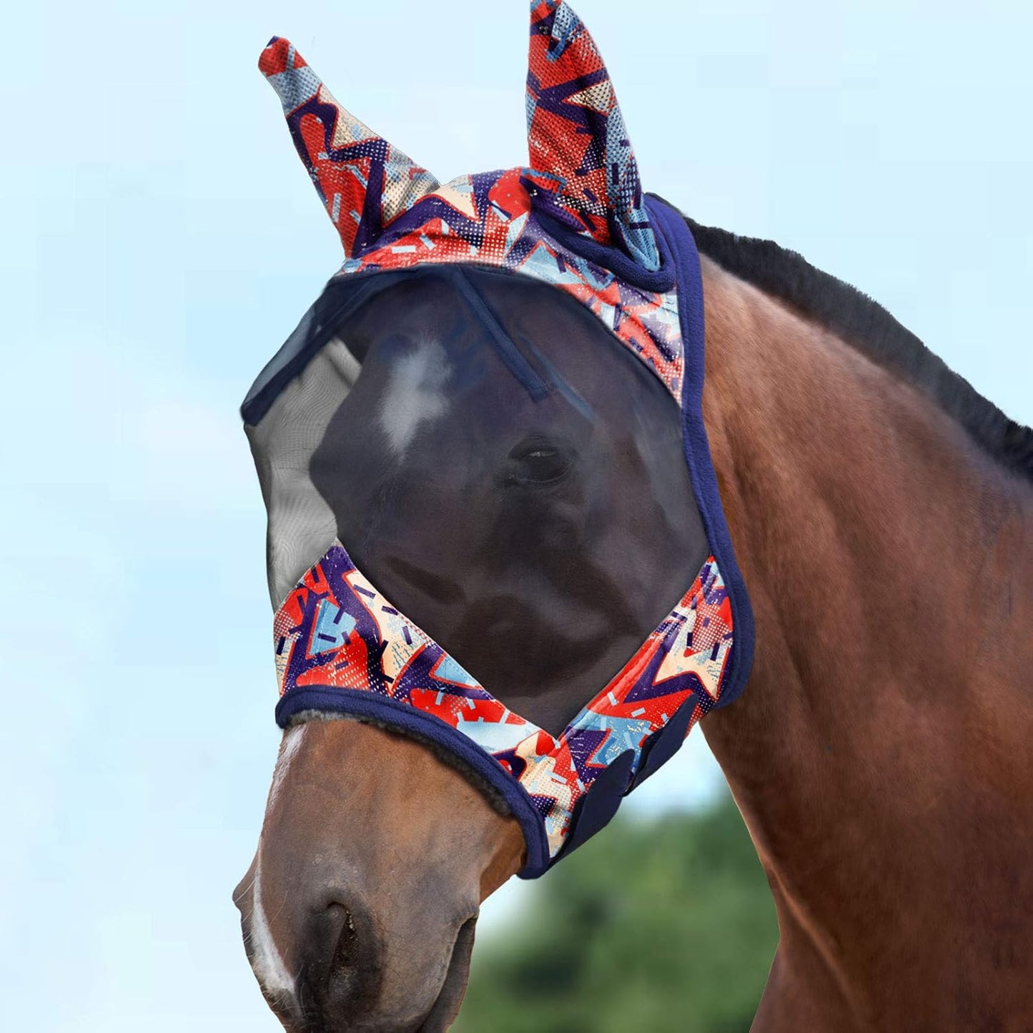 Harrison Howard LumiVista Horse Fly Mask Standard with Ears UV Protection for Horse Abstract Graffiti L Full Size