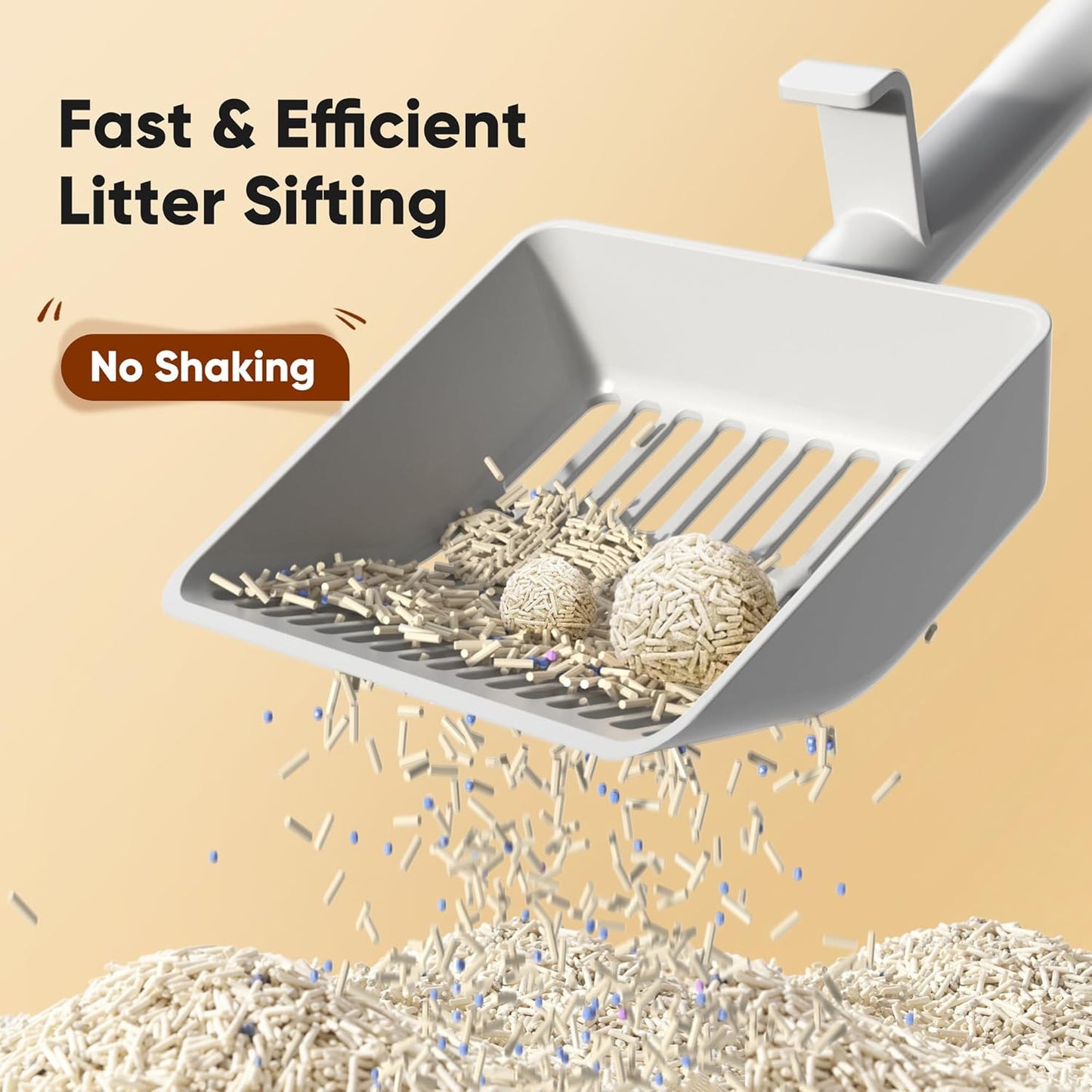 Large Cat Litter Scoop, Heavy-Duty Litter Scoop with Dual Sifting Holes for Fast & Fine Clumping, Kitty Litter Scooper with Long Handle & Easy-to-Hang Hook for Litter Box