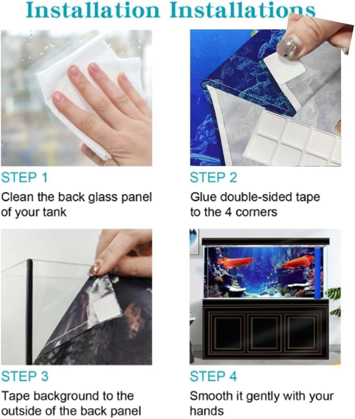 72X24IN Natural Undersea Aquarium Background, Undersea Beach Fish Tank Background, with 8 EVA Double-Sided Tape