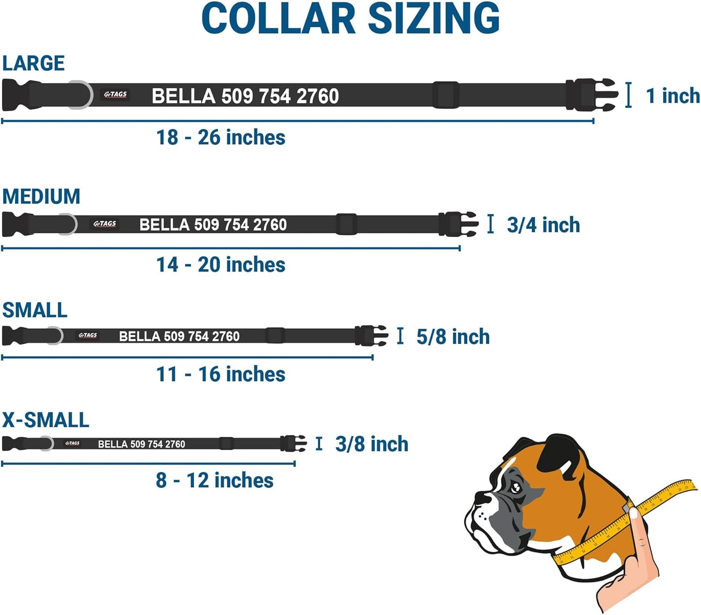 GoTags Personalized Dog Collar with Nameplate, Adjustable Dog Collar with Custom Engraved Slide On Pet ID Tag in Stainless Steel, Silent, No Noise Dog Tag (Charcoal, Medium)