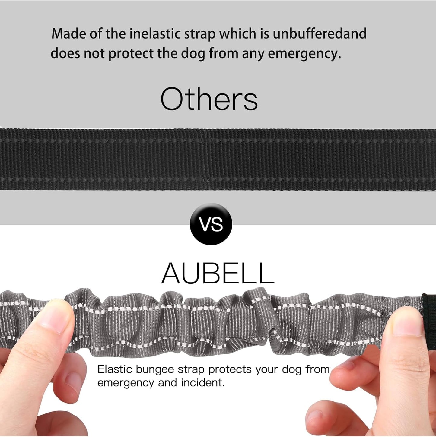 AUBELL Dog Seat Belt for Car,2 Pack Set 3-in-1 Adjustable Reflective Bungee Heavy Duty Dog Car Harness Tether with Clip Hook Latch & Buckle,Swivel Zinc Alloy Carabiner,Black+Grey