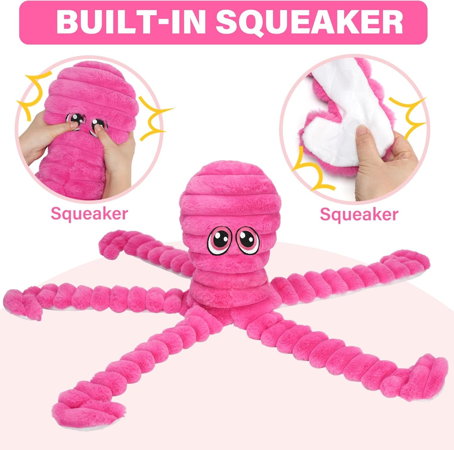 Prime Pets Dog Toys for Large Dogs, 27” Extra Large Plush Octopus Dog Toy, Squeaky Dog Toys, Tug of War Pet Toy for Small Medium Large Dogs, Rose Red