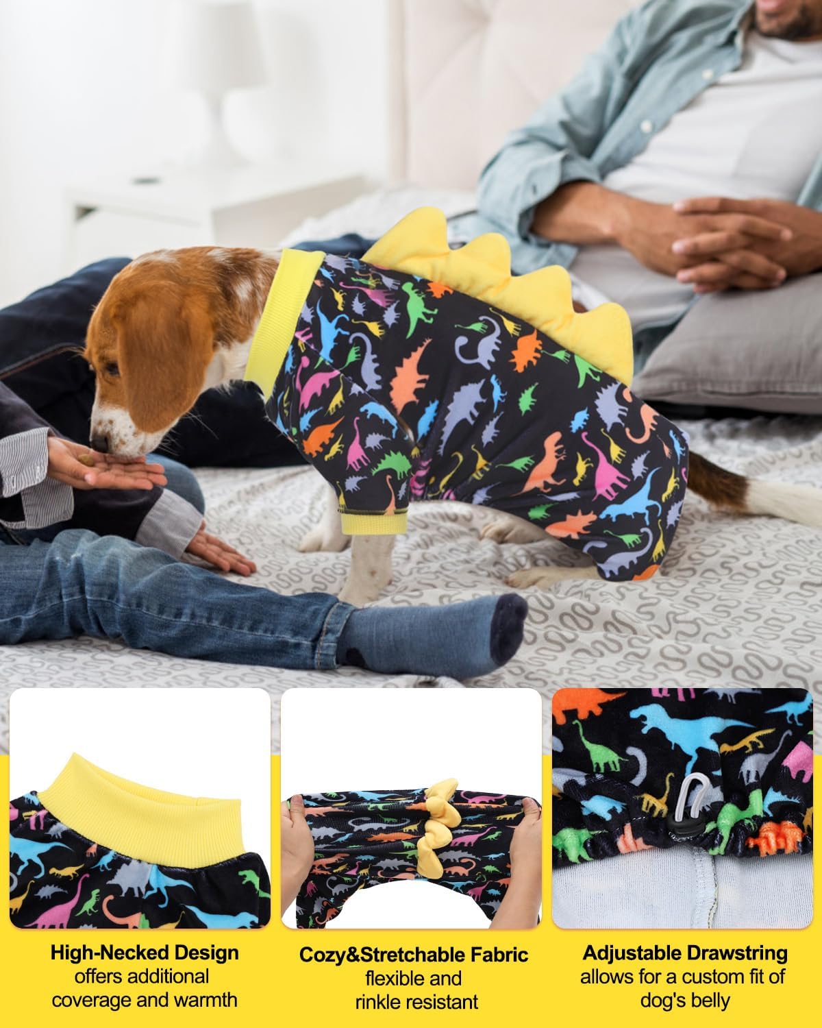 CuteBone Dinosaur Costume Dog Pajamas, Stretchy Spandex Crystal Velvet Sleepwear Coat for Small Dogs, Soft & Warm Pet Outfit Clothes for Cold Weather, Cozy Pullover Design COSP01XS