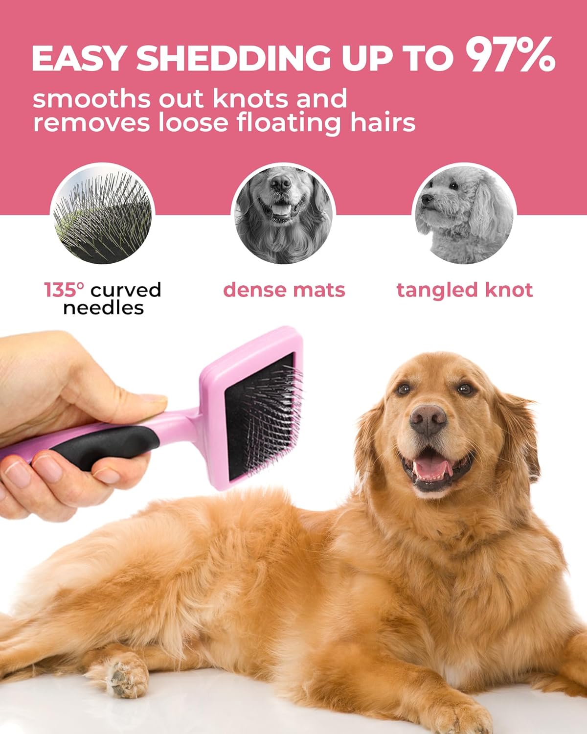 Dog Brush for Shedding Grooming,6 Pack Long-Pin Brush Set for Long Haired Dog Cat Goldendoodles Poodles Doodles Pink