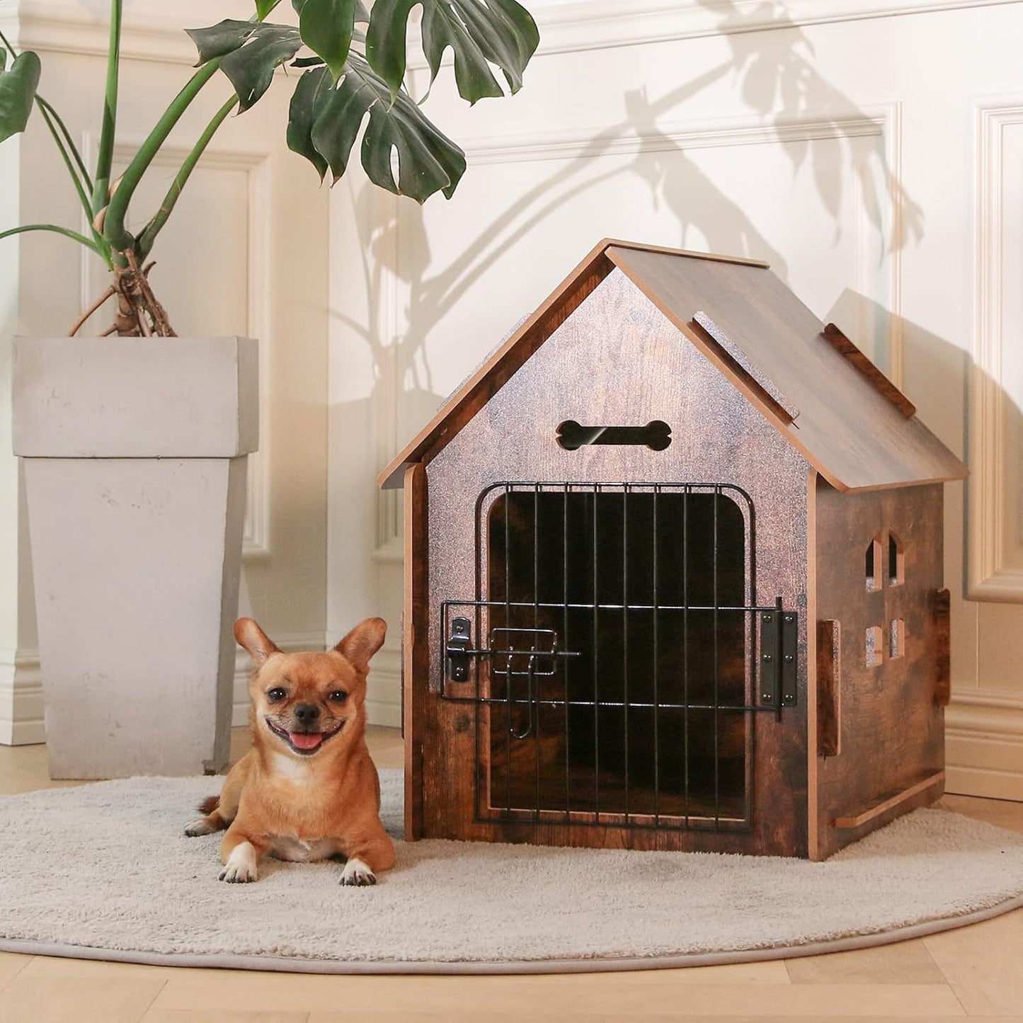 Dog House Indoor for Small Dogs or Cats, Cozy Wooden Design, Small Indoor Bed House, with Air Vents and Elevated Floor Warm Dog Cave