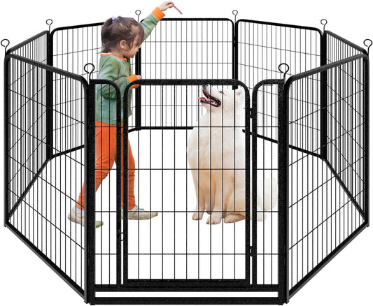 Dog Playpen Outdoor Extra Wide 8 Panels Heavy Duty Dog Fence 40" Height Anti-Rust with Doors Portable for RV Camping Yard, Total 21FT, 35 Sq.ft, Snowy Black