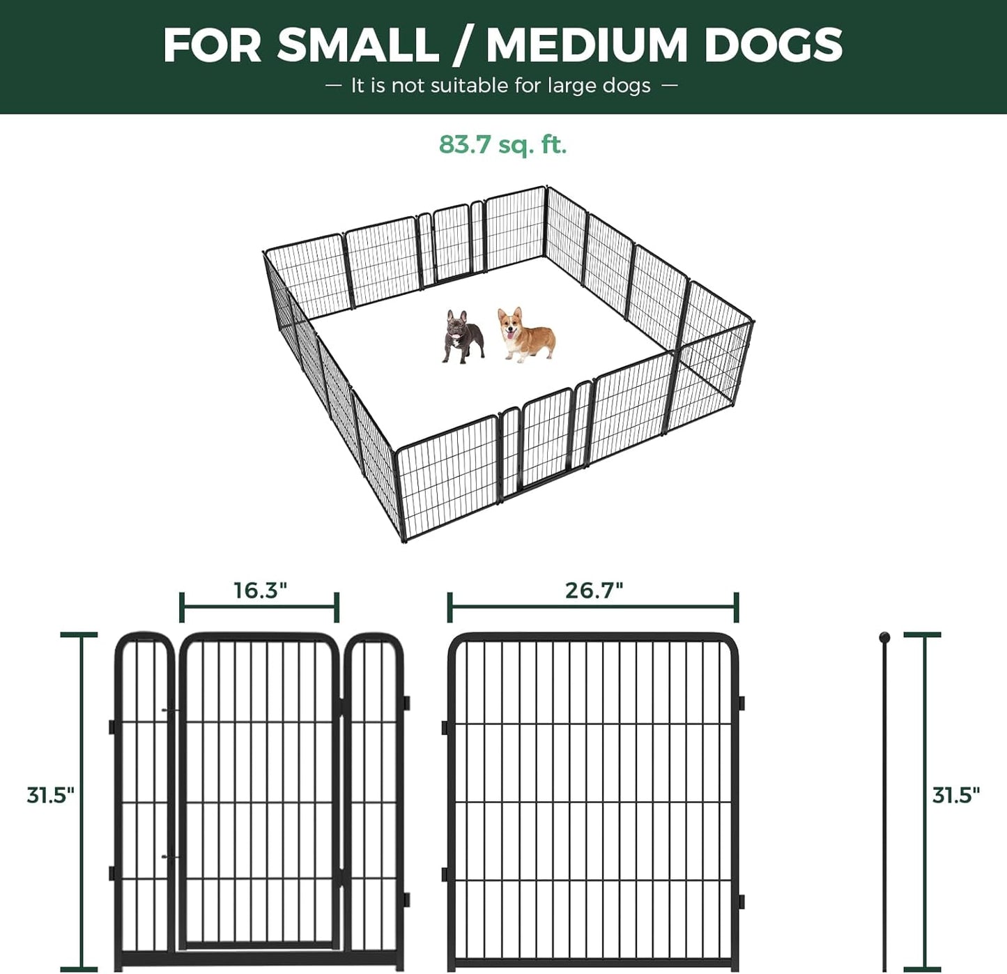 FXW Homeplus Unleashed Indoor Dog Playpen - Stress-Free and Safe Play, Heavy Duty 32 Inch 16 Wire Panels Dog Pen for Small and Medium Dogs, Black│Patented