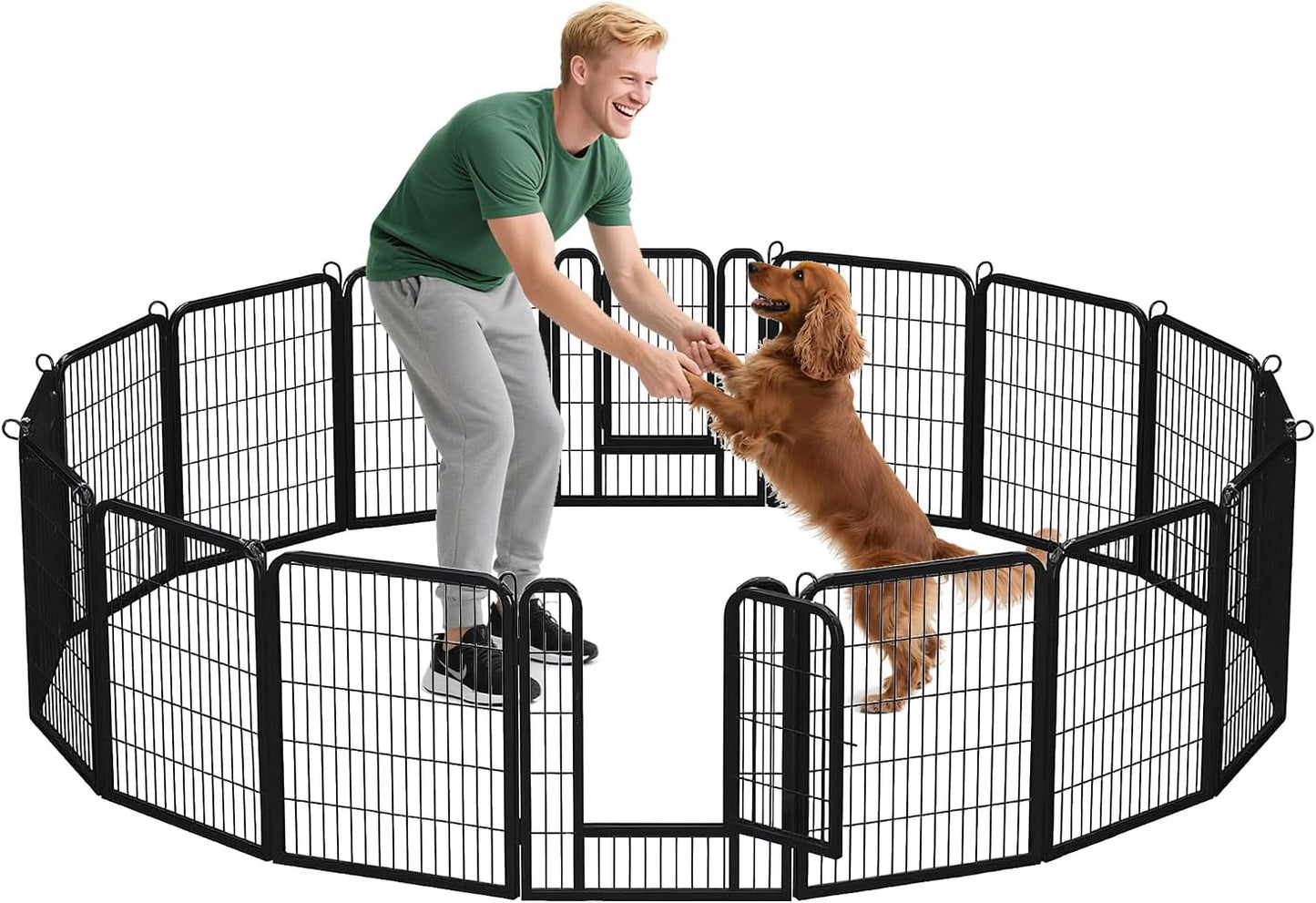 32 Inch Dog Playpen - 16 Panels Metal Pet Exercise Pen for Small-Medium Dogs, Indoor/Outdoor Dog Fence for Yard, Garden, Camping & RV Travel