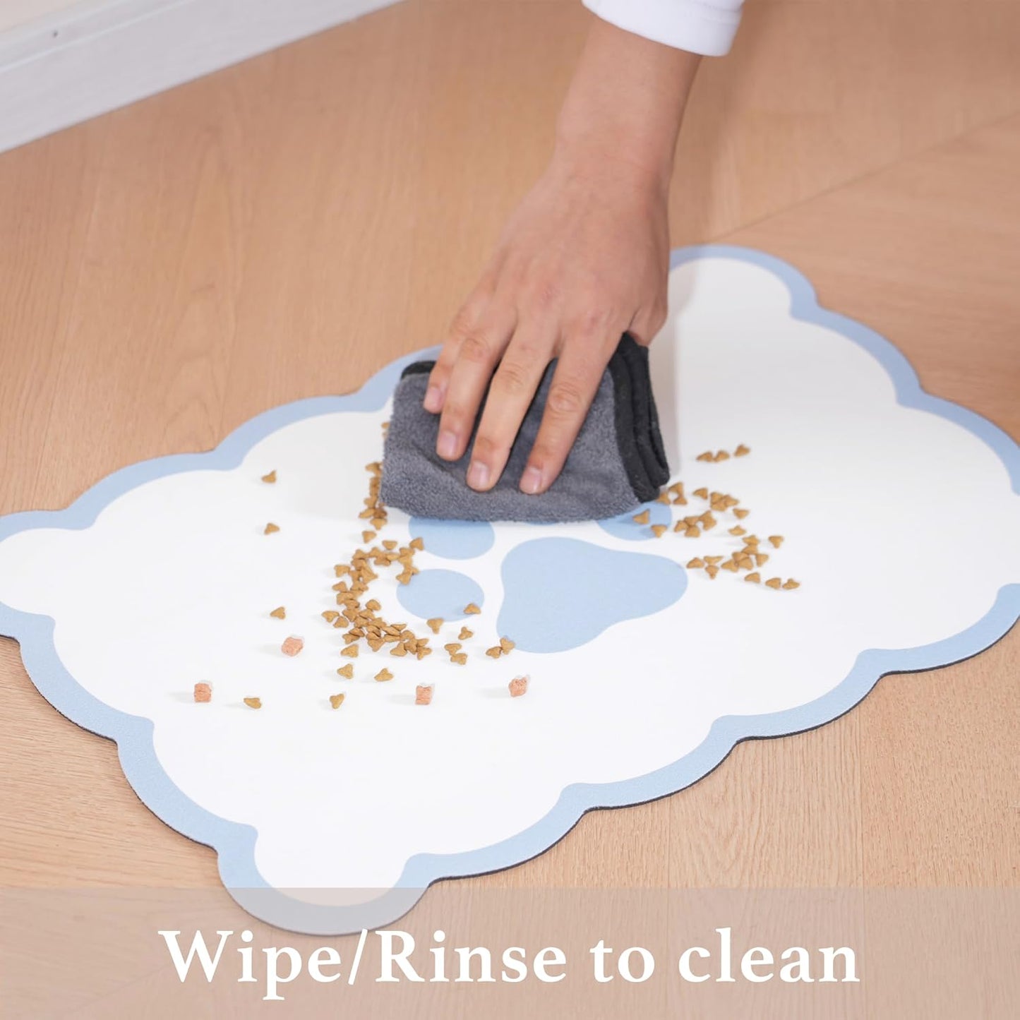 Ralxion Scalloped Dog Feeding Mat, Absorbent Mats for Dog Food and Water Bowl, Dispenser, Cute Elegant Aesthetic Preppy Water Blue Scallop Pet Placemat for Dogs, Cats, Puppy Accessories, 14" X 19”