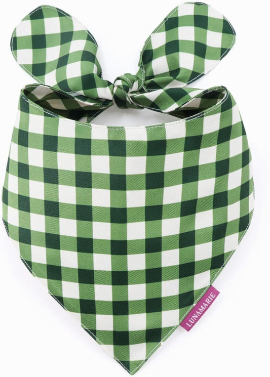 LunaMarie - Luxury Pet Birthday Bandanas -Premium & Silky Poly Fabric | 100% Handmade | Custom Shape Dual Layered (Olive, Large)