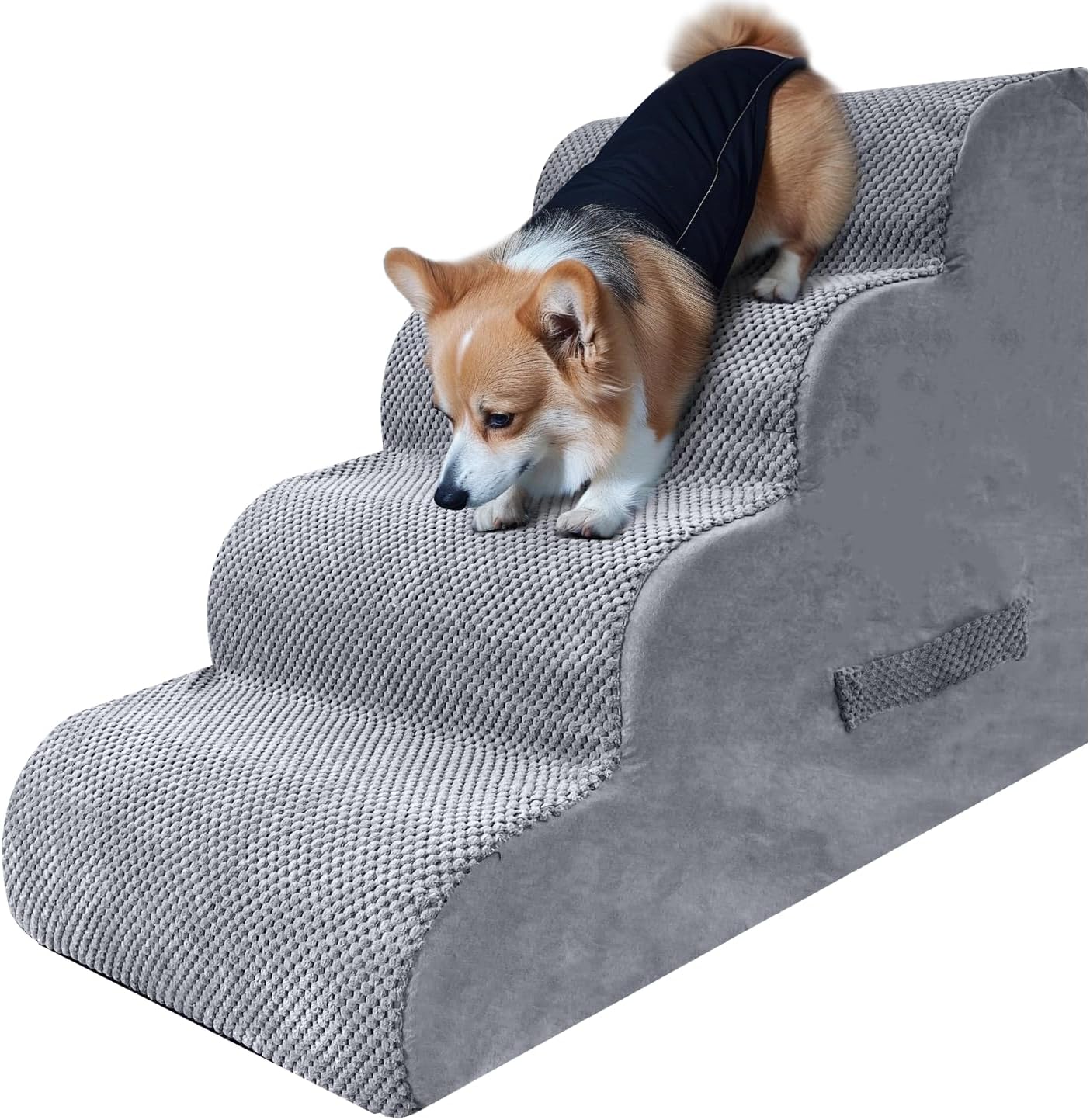PAWSCART Dog Stairs for Small Dogs and Cats, 4-Step Dog Steps for Bed, 19.6" H Pet Stairs for High Bed, Pet Ramp for Couch, Sofa, Non-Slip Surface Removable Washable Cover, LightGrey