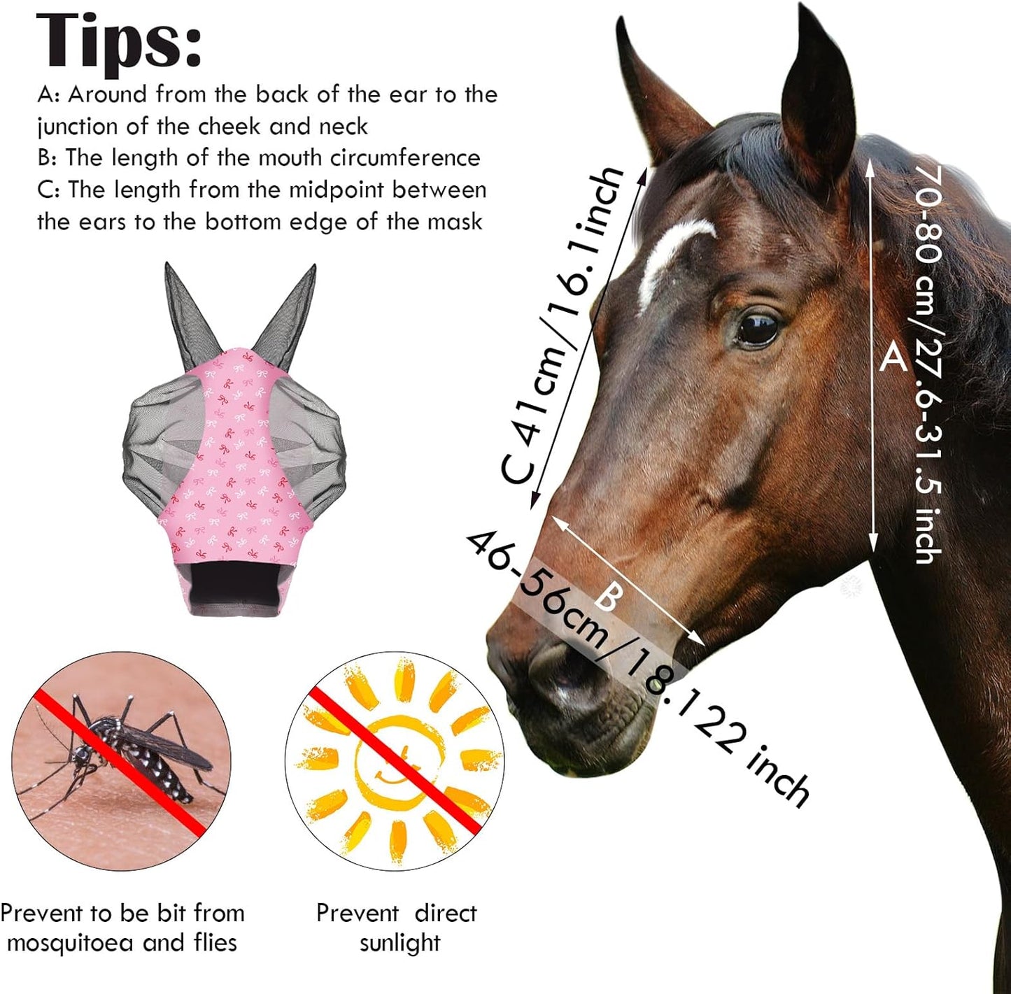 Chunful 6 Pcs Horse Fly Masks with Ears Smooth and Comfortable Cashel Mesh Fly Mask Elasticity Breathability UV Protection Horse Face Covering for Riding Supplies(Pink Bow,Medium)