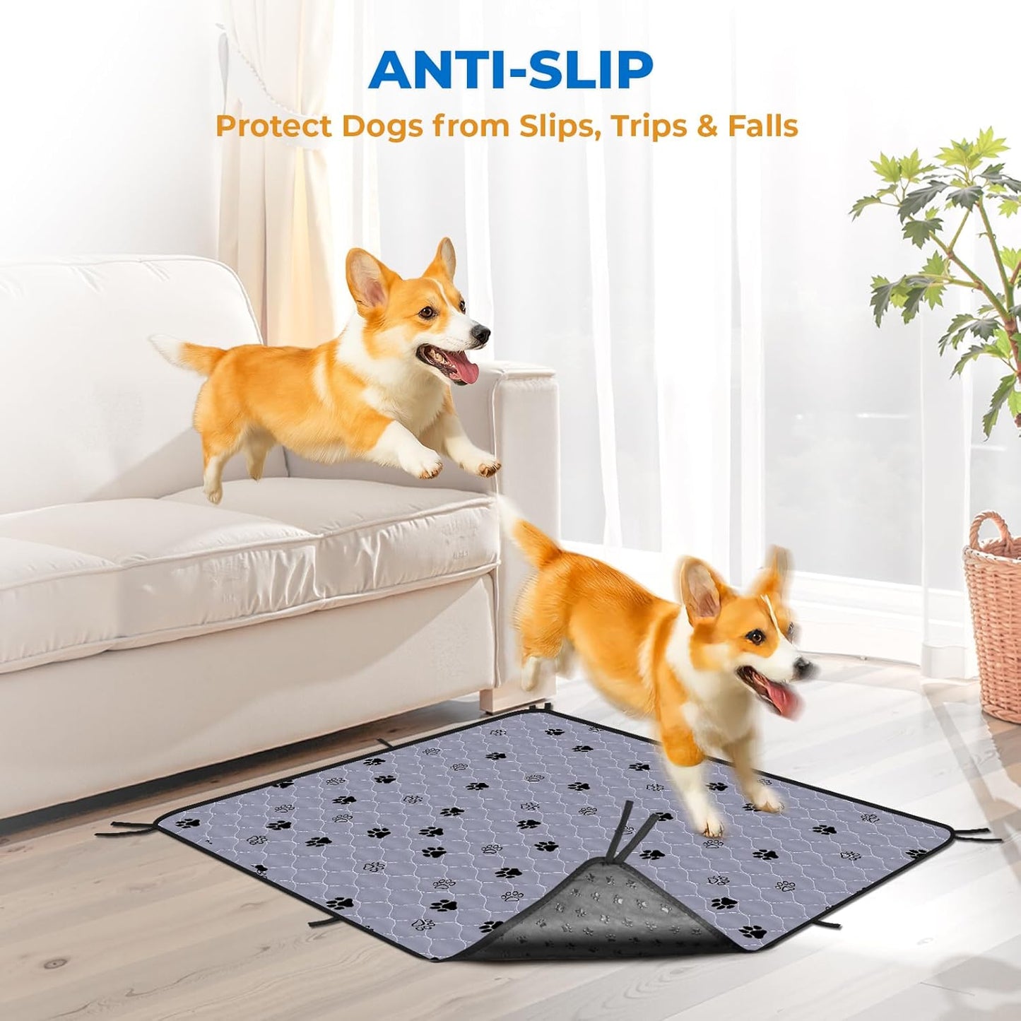 Fostanfly Washable Pee Pads for Dogs, 2 Pack 36"x48" Superior Reusable Puppy Pads, Waterproof Mat Protects Against Urine Leakage, Non-Slip Grip Prevents Slipping and Bunching for Dog, Puppy