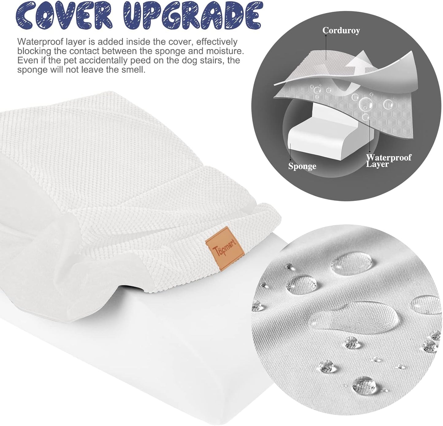 Topmart High Density Extended Foam Dog Ramp&Steps 2 Tiers,11.8" High,Non-Slip Dog Stairs,Soft Foam Pet Ladder with Waterproof Cover,Best for Injured,Older Cats,Pets with Joint Pain