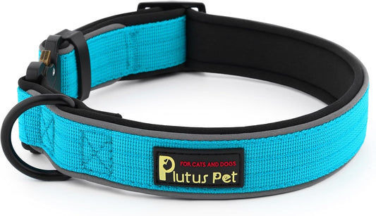 Plutus Pet Tactical Dog Collar, Reflective, Adjustable Heavy Duty Dog Collar, Soft Padded and Comfortable, for Small Medium and Large Dogs (Cyan, S)