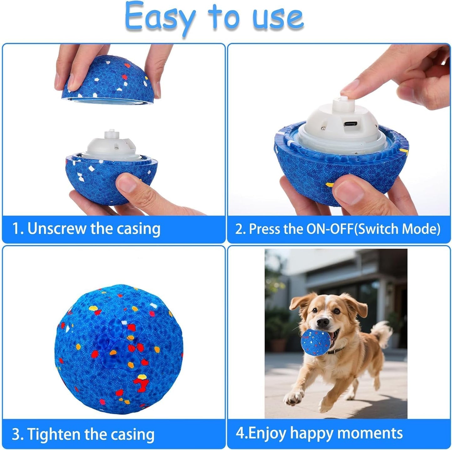 Interactive Dog Toys Dog Balls Activated Automatic Rolling Ball for Puppy Small Medium Dogs Smart Jumping Automatic Moving Bouncing and Rotating Ball Vibrating Keep Them Busy