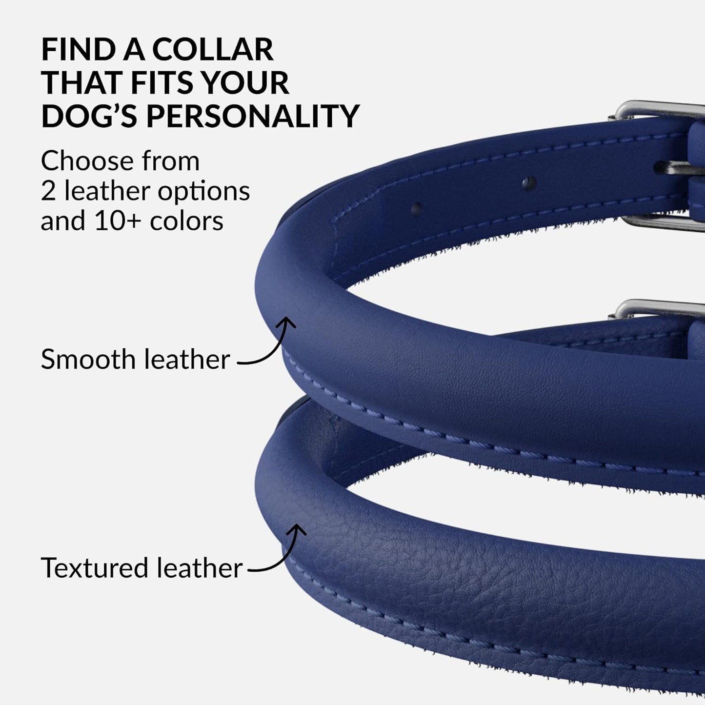 CollarDirect Rolled Leather Dog Collar, Soft Padded Round Puppy Collar, Handmade Genuine Leather Collar Dog Small Large Cat Collars 13 Colors (6 Inch, Deep Blue Smooth)