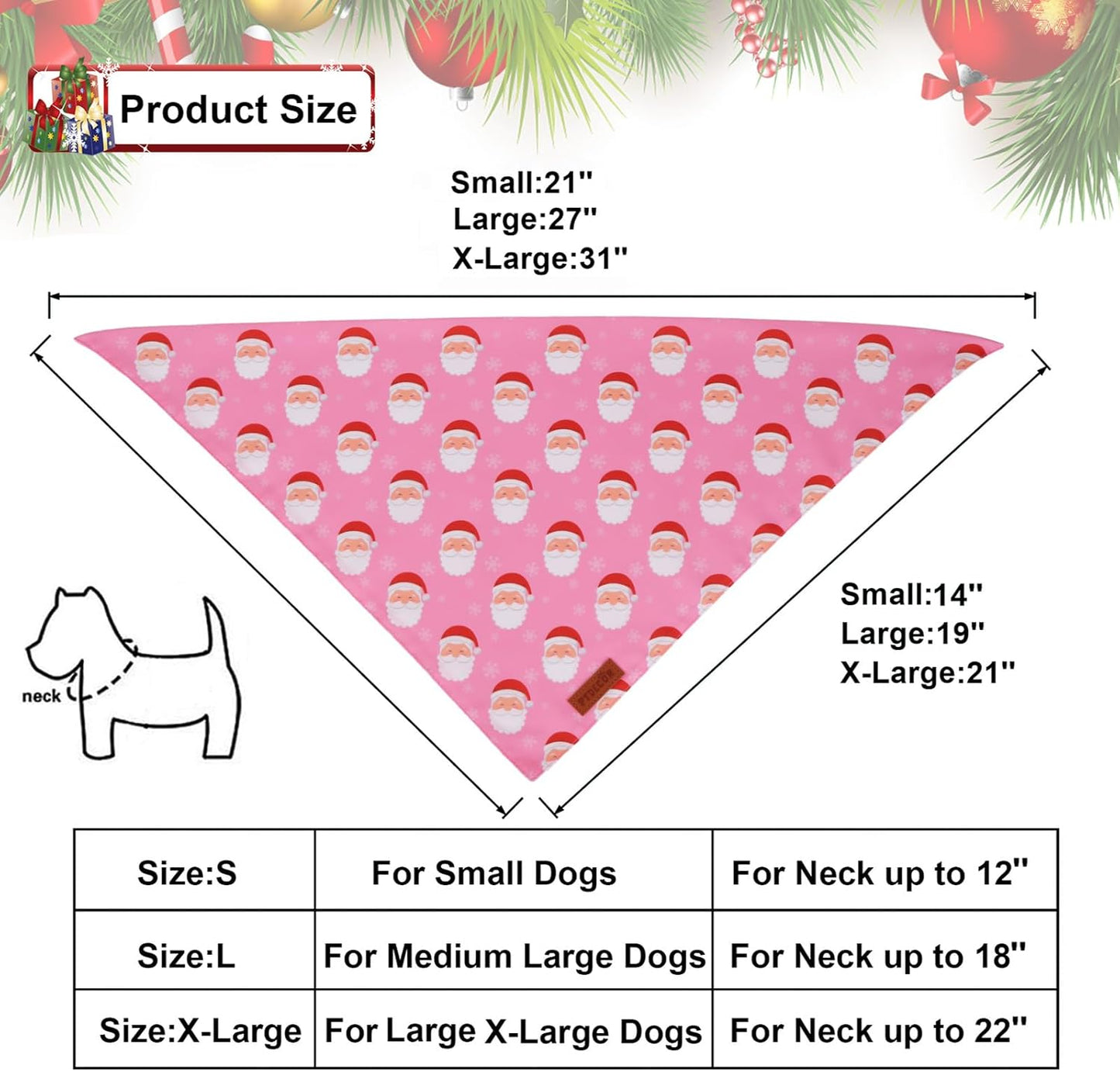 PTDECOR Christmas Dog Bandana, Santa Snowman Design Reversible Holiday Pet Scarf, Pink Triangle Fit Female Christmas Bandanas for Small Dogs Pets (Small)