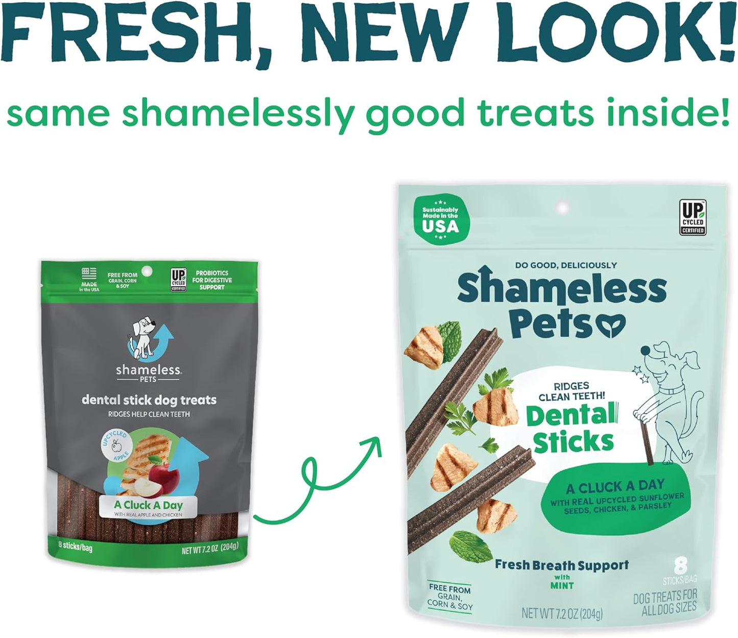 Shameless Pets Dental Treats for Dogs, A Cluck A Day - with Digestive Support for Teeth Cleaning & Fresh Breath - Dog Bones Dental Chews Free from Grain, Corn & Soy
